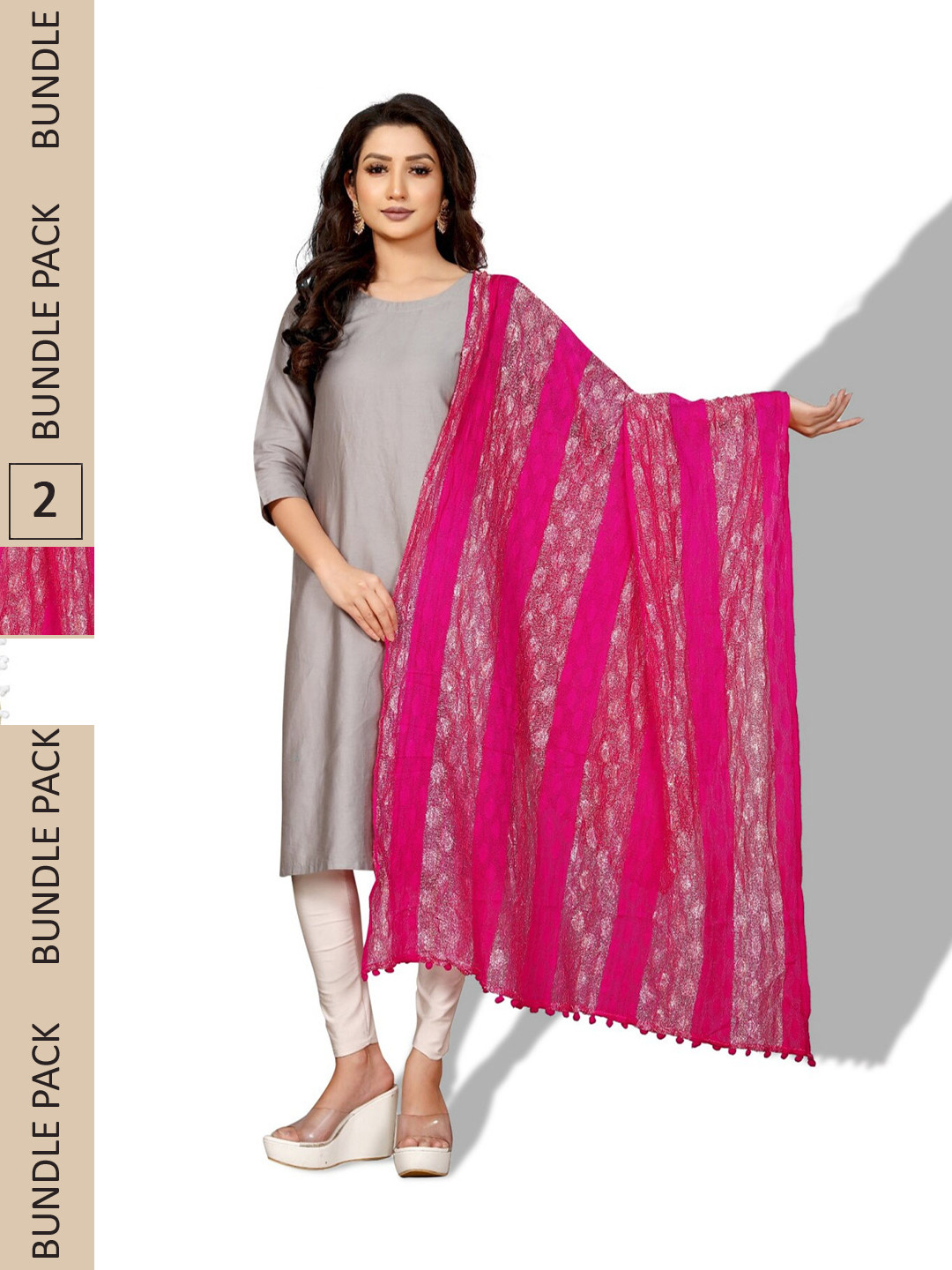 

APNISHA Pink & White Colourblocked Dupatta