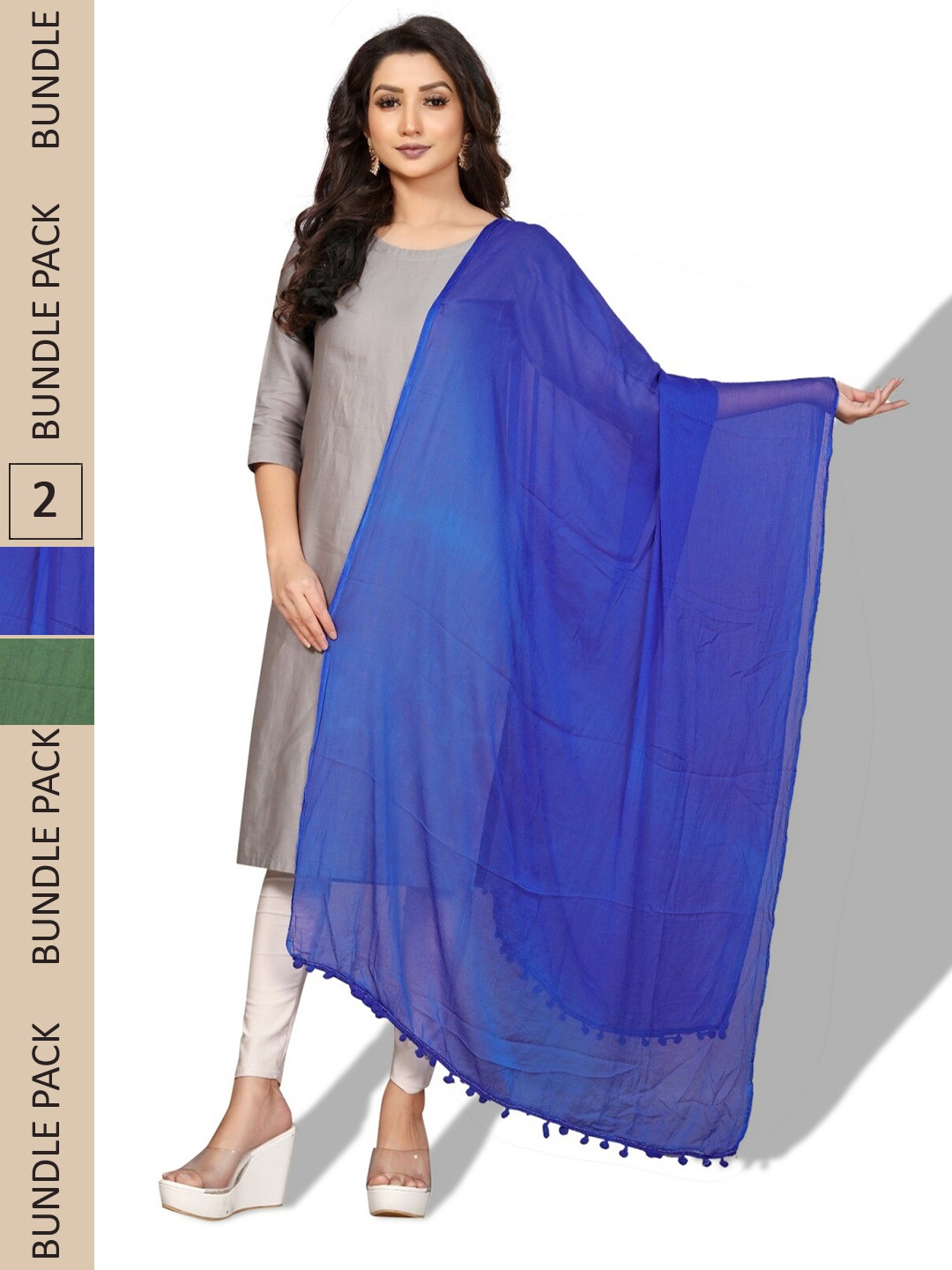 

APNISHA Pack Of 2 Tasselled Border Dupattas, Blue