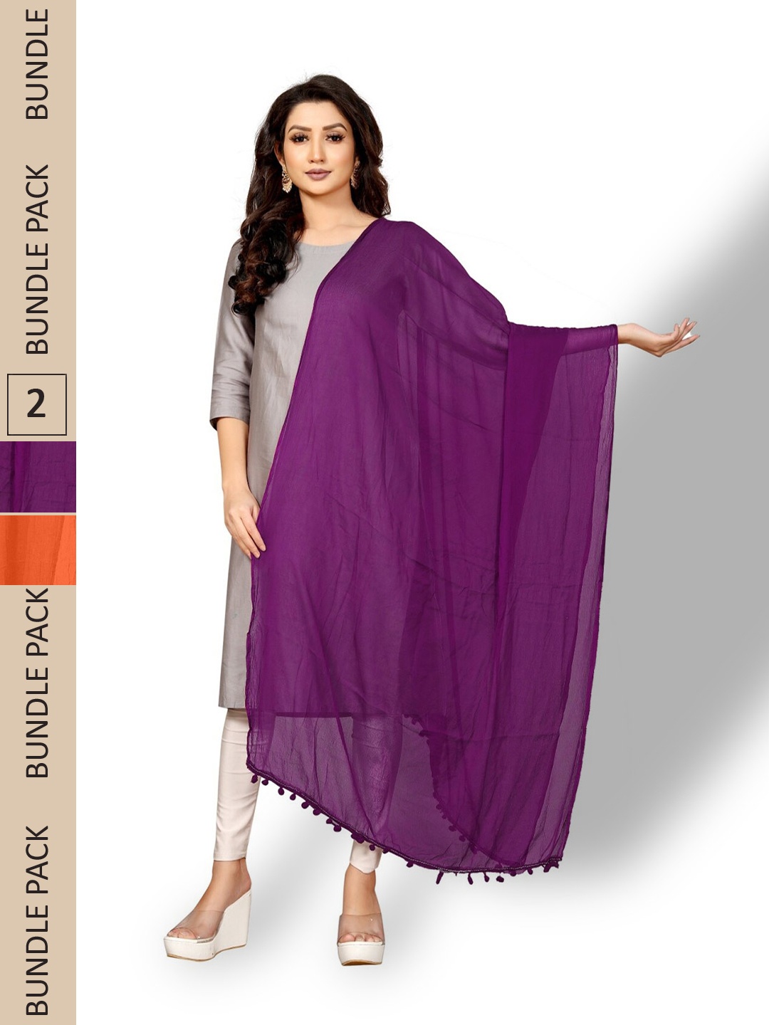 

APNISHA Pack Of 2 Tasselled Border Dupatta, Purple