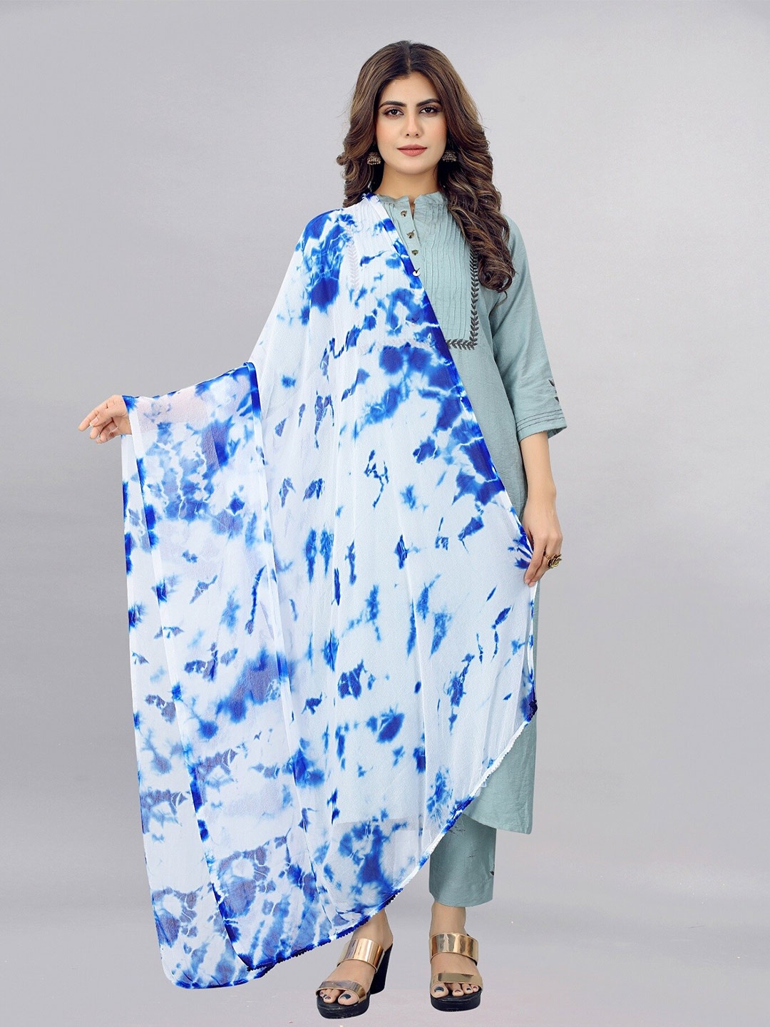 

APNISHA Tie and Dye Chiffon Dupatta, Blue