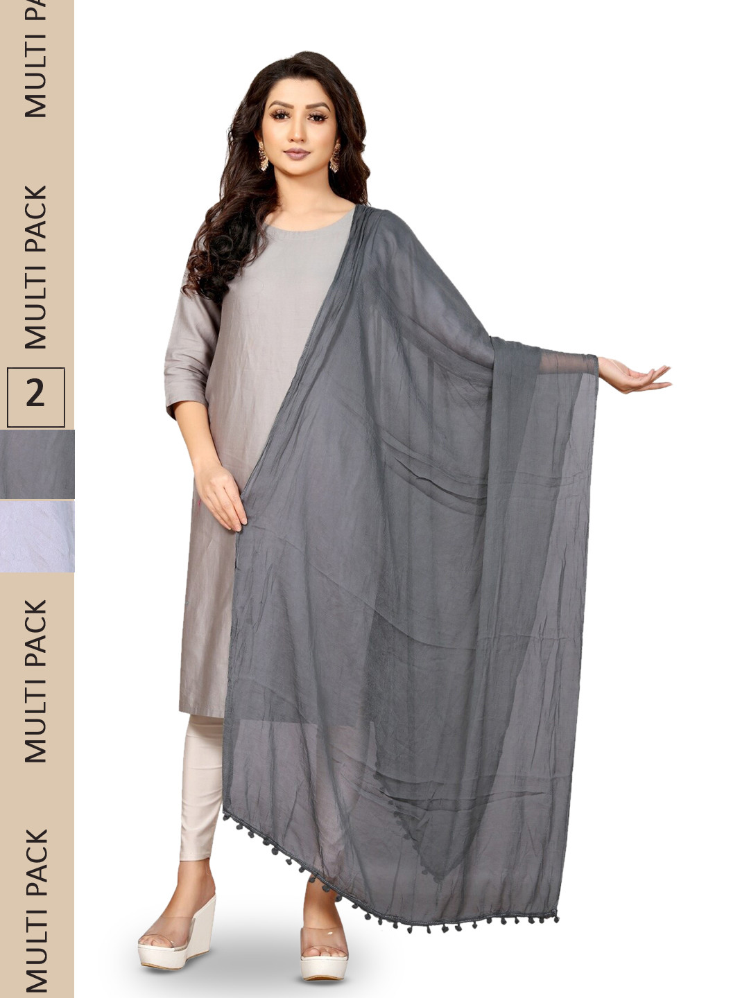 

APNISHA Pack Of 2 Solid Chiffon Dupatta, White