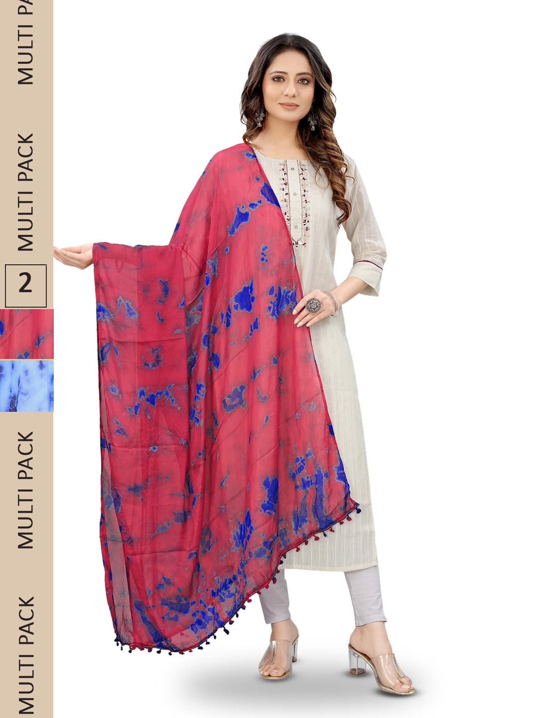 

APNISHA Pack of 2 Abstract Printed Tasselled Border Dupatta, Blue