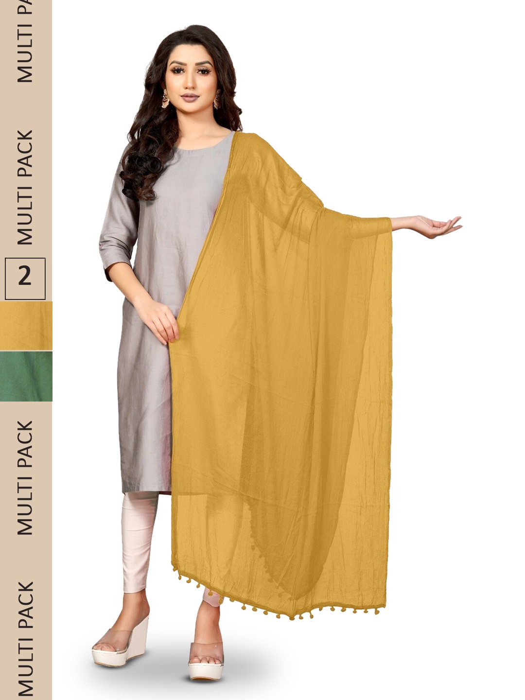 

APNISHA Pack Of 2 Solid Chiffon Dupatta, Brown