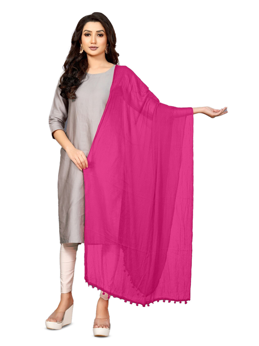 

APNISHA Pack Of 2 Solid Chiffon Dupatta, Pink