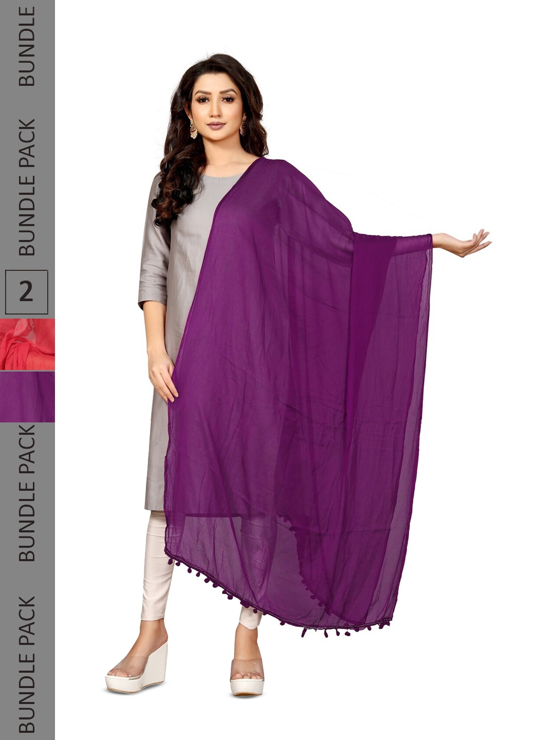 

APNISHA Pack Of 2 Chiffon Dupattas, Purple