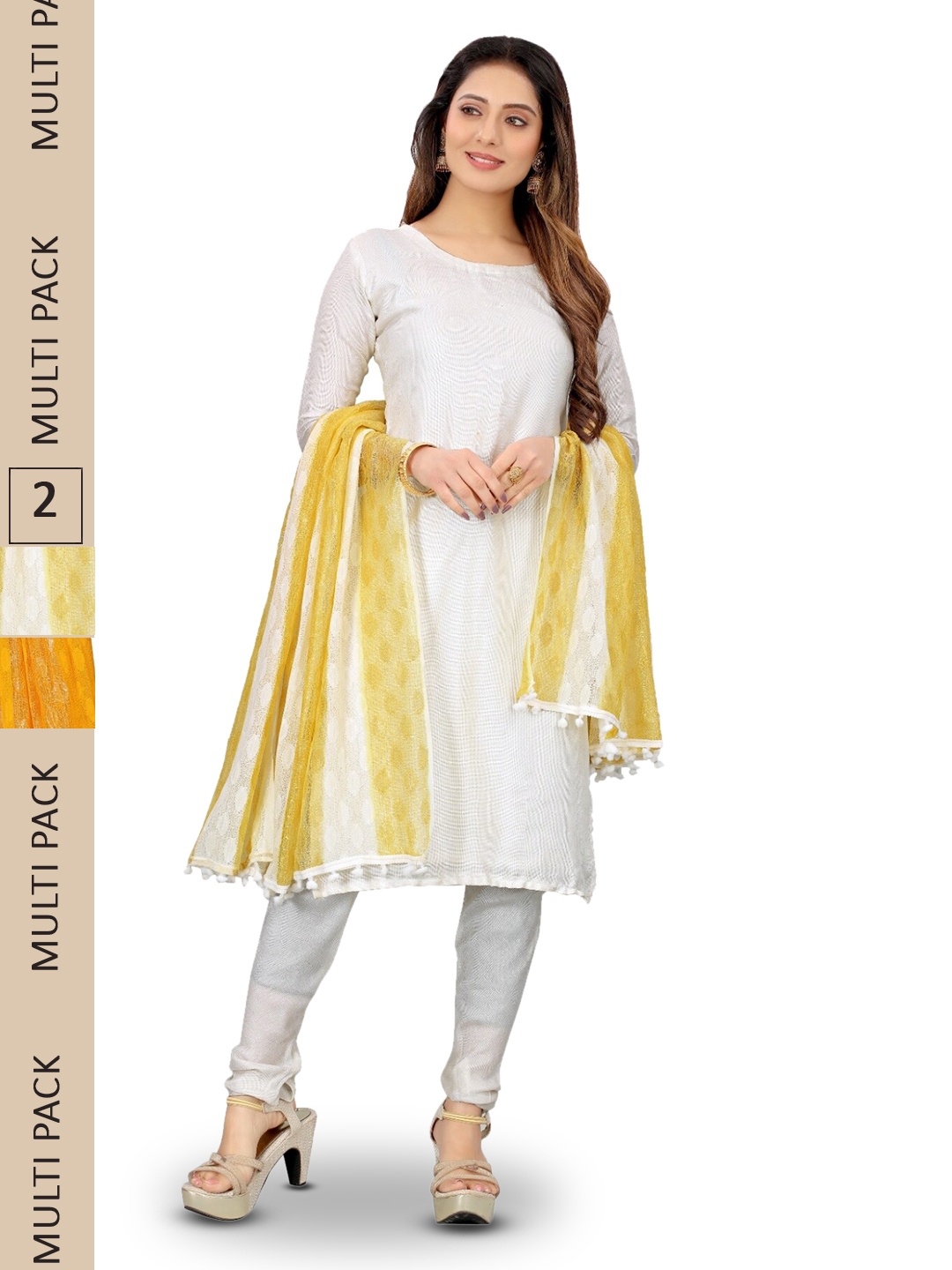 

APNISHA Pack Of 2 Woven Design Striped Dupatta With Zari, White