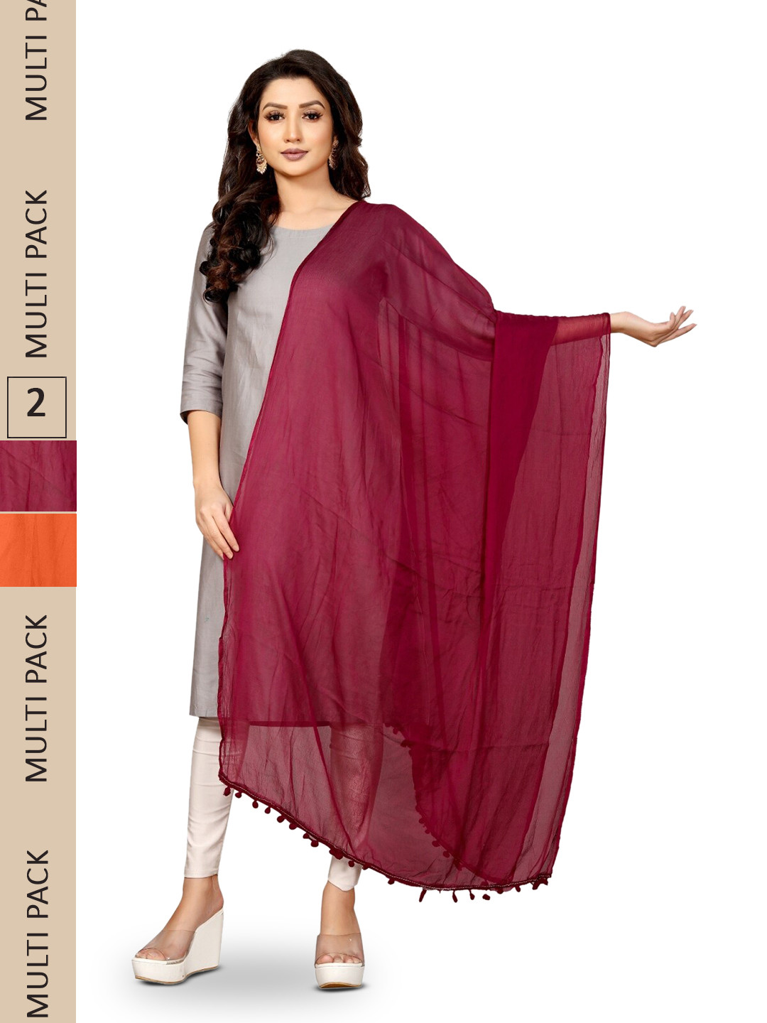 

APNISHA Pack Of 2 Solid Chiffon Dupatta, Orange
