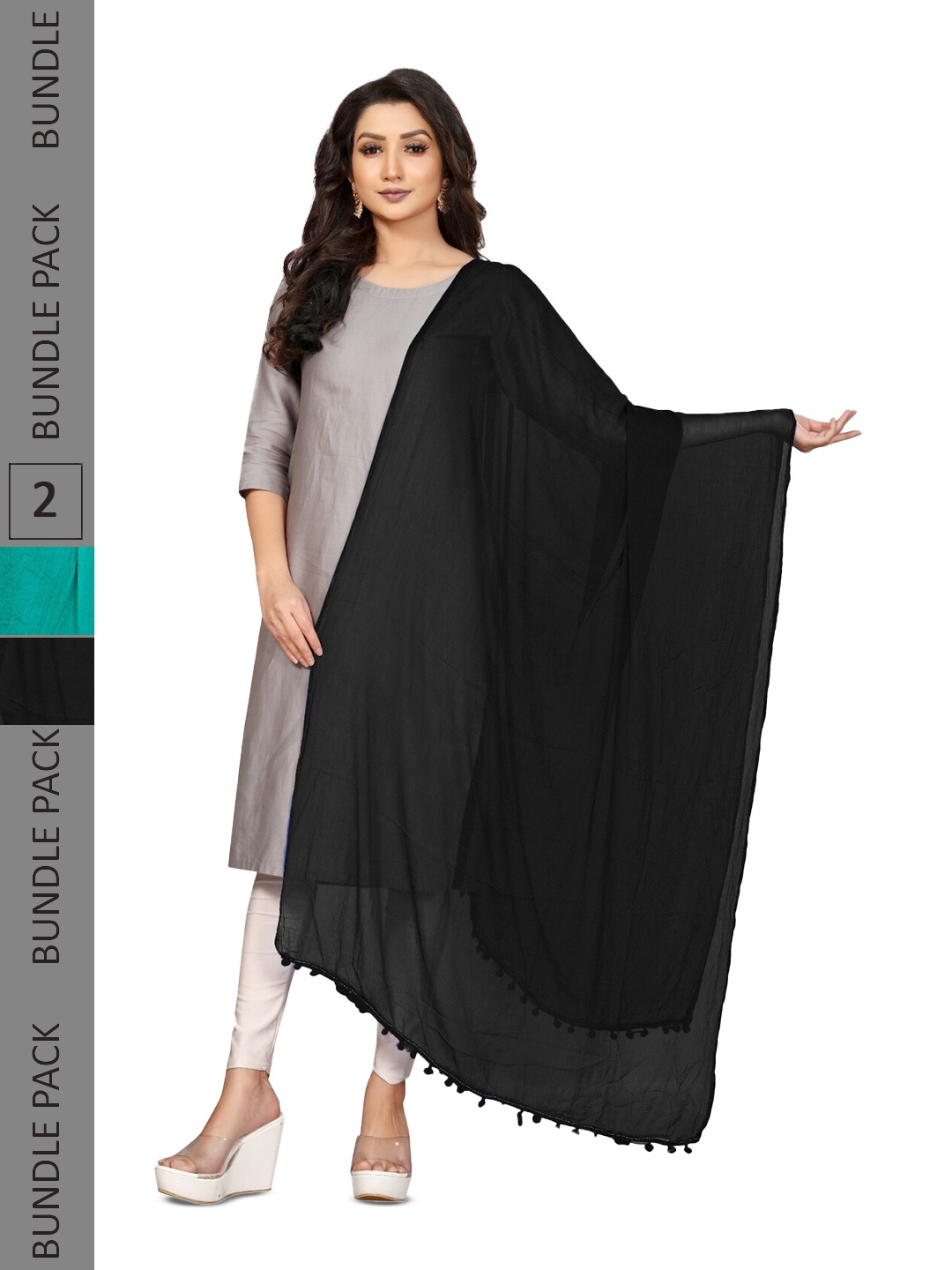 

APNISHA Pack Of 2 Tasselled Border Dupatta, Black