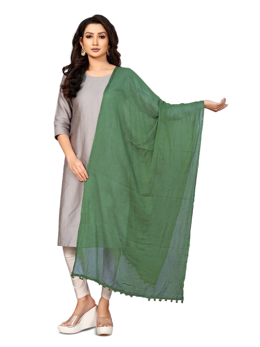 

APNISHA Solid Chiffon Dupatta, Green