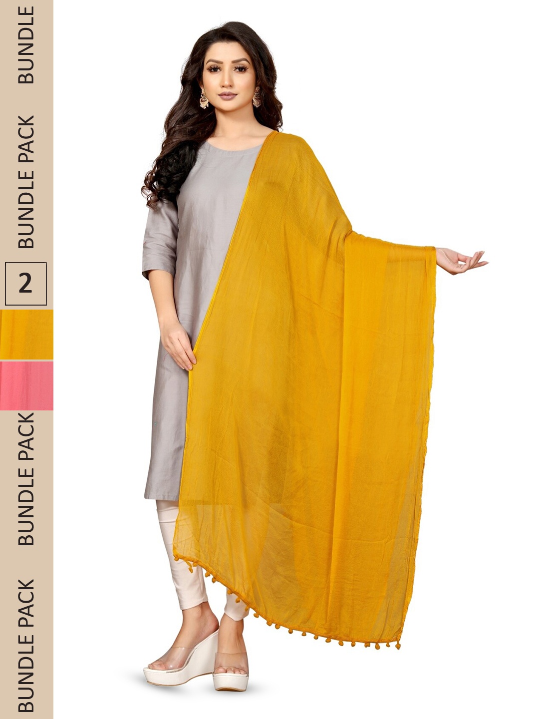 

APNISHA Pack Of 2 Solid Chiffon Dupatta, Pink
