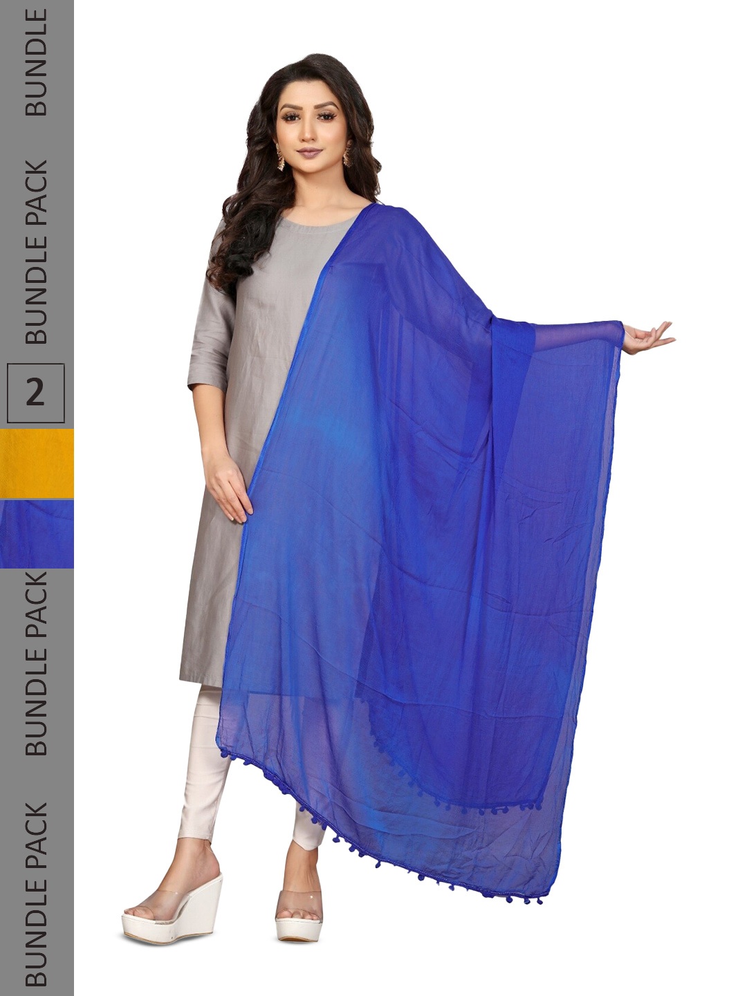 

APNISHA Pack Of 2 Tasselled Border Dupattas, Blue