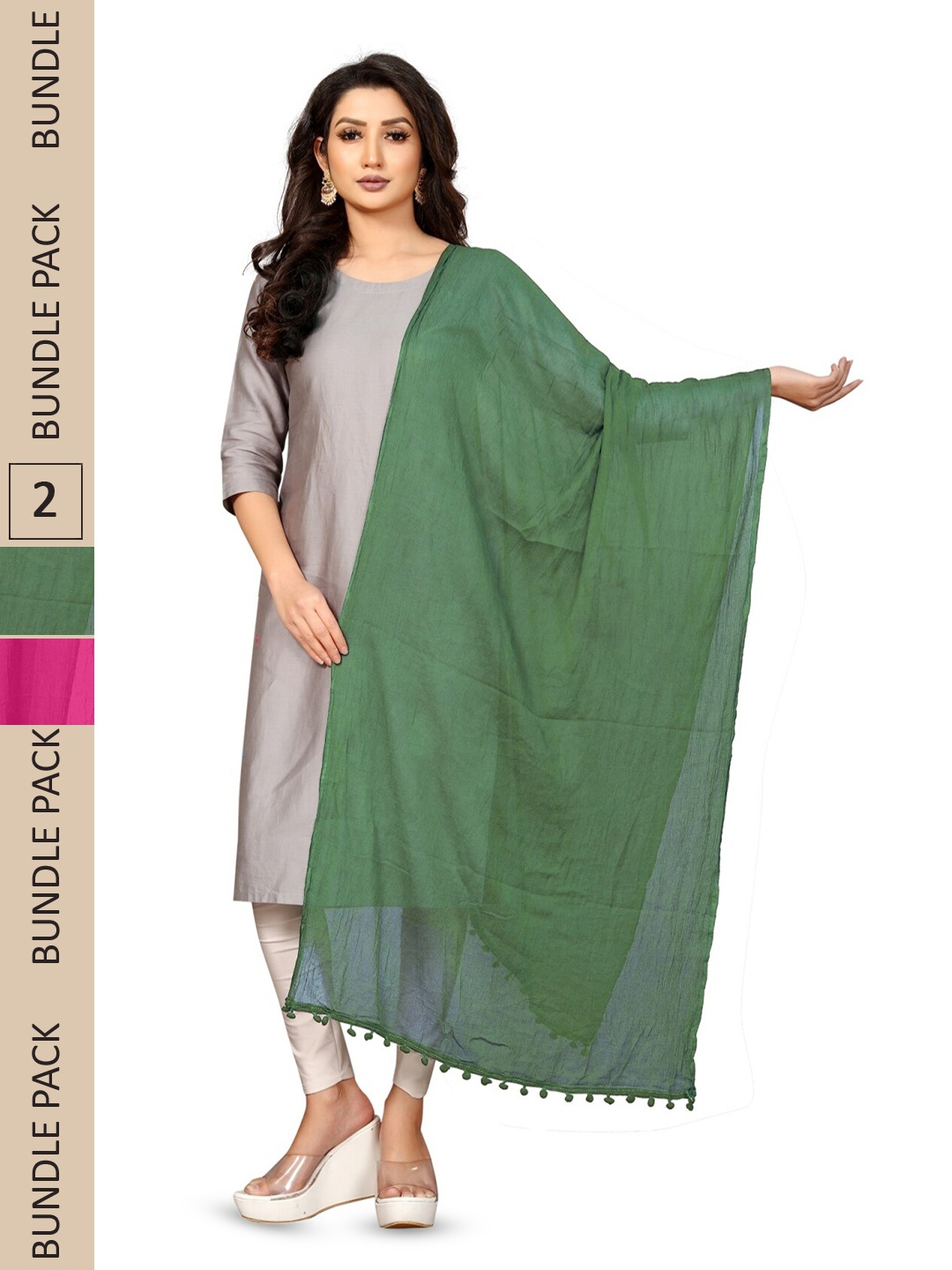 

APNISHA Pack Of 2 Tasselled Boarder Dupatta, Pink