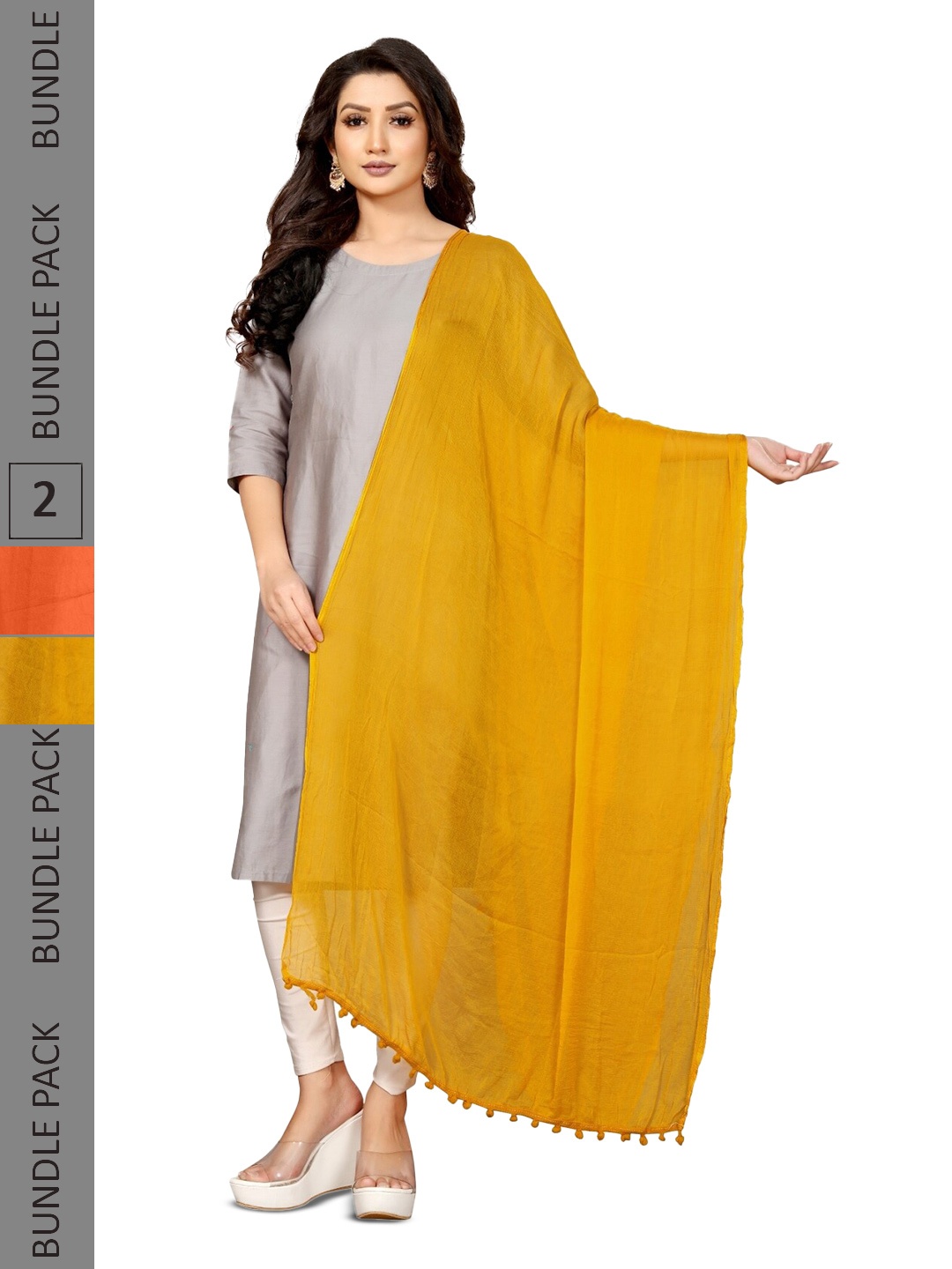 

APNISHA Pack Of 2 Tasselled Border Dupatta, Orange