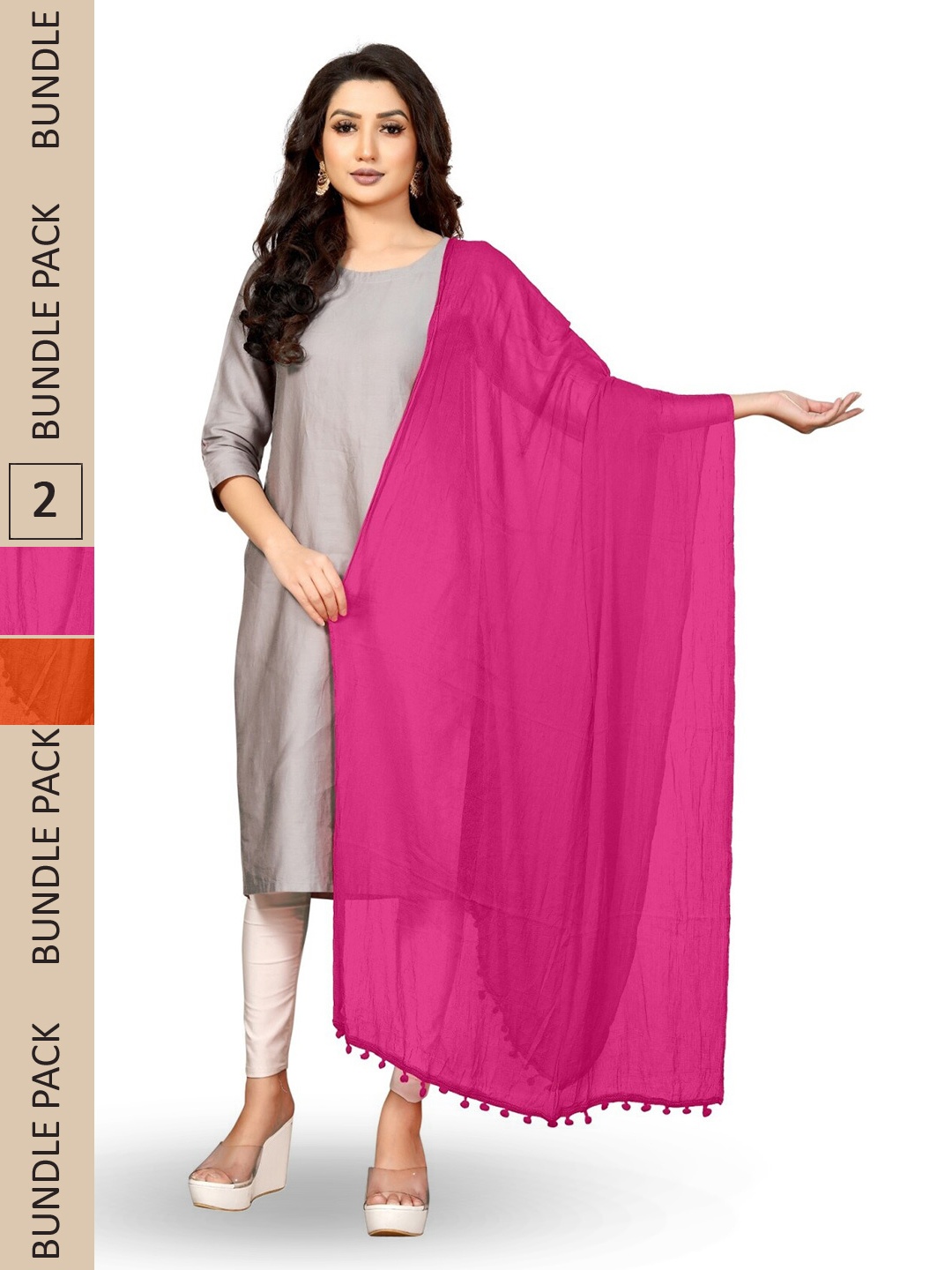 

APNISHA Pack Of 2 Chiffon Dupattas, Orange