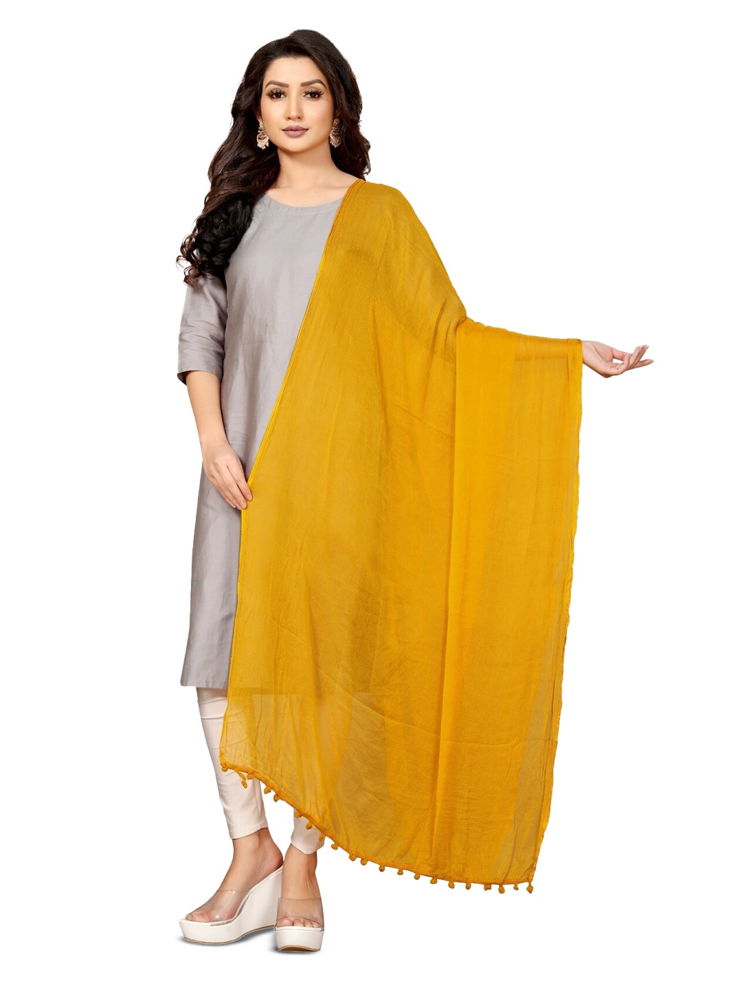 

APNISHA Tasselled Border Dupatta, Yellow
