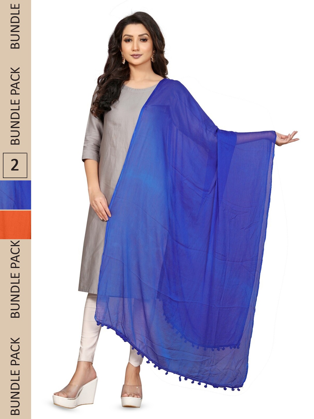 

APNISHA Pack Of 2 Solid Chiffon Dupatta, Orange