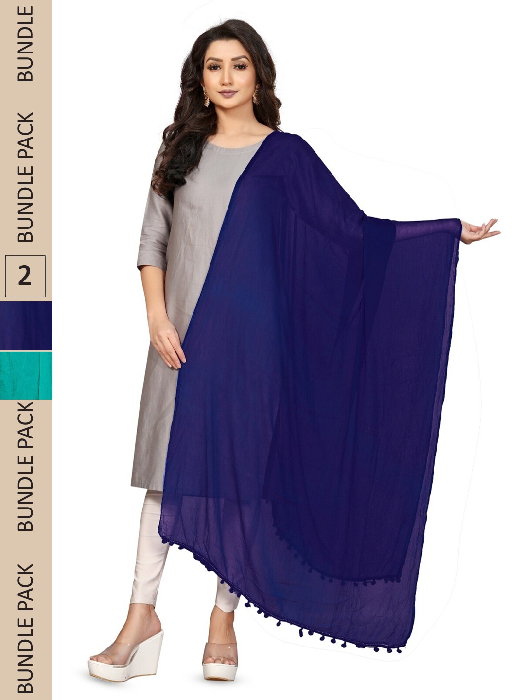 

APNISHA Pack Of 2 Chiffon Dupattas, Green