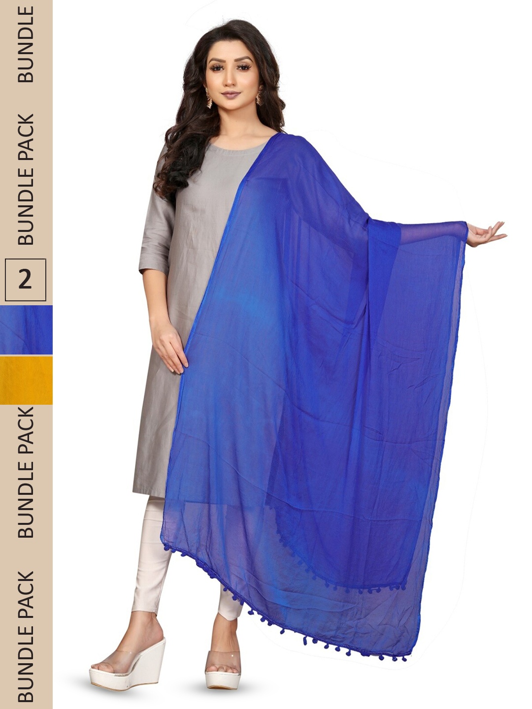 

APNISHA Pack Of 2 Tasselled Border Dupattas, Yellow