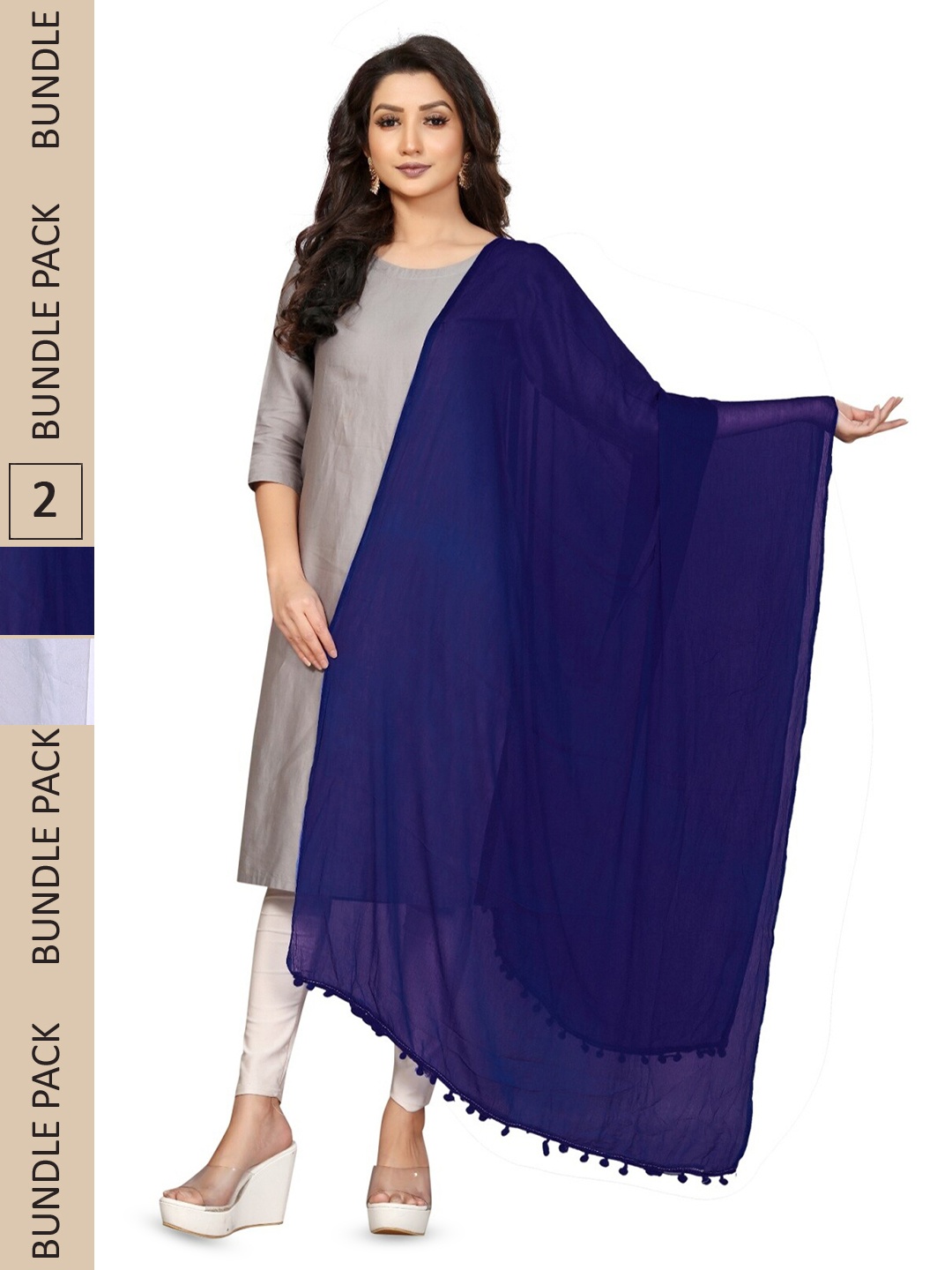 

APNISHA Pack Of 2 Chiffon Dupatta With Tasselled Border, White