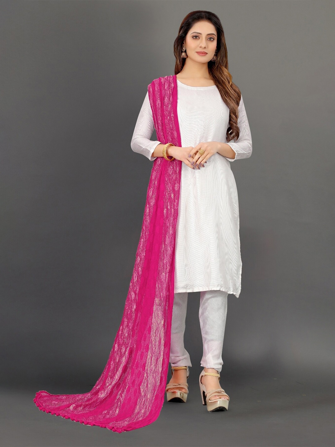 

APNISHA Woven Design Dupatta, Pink