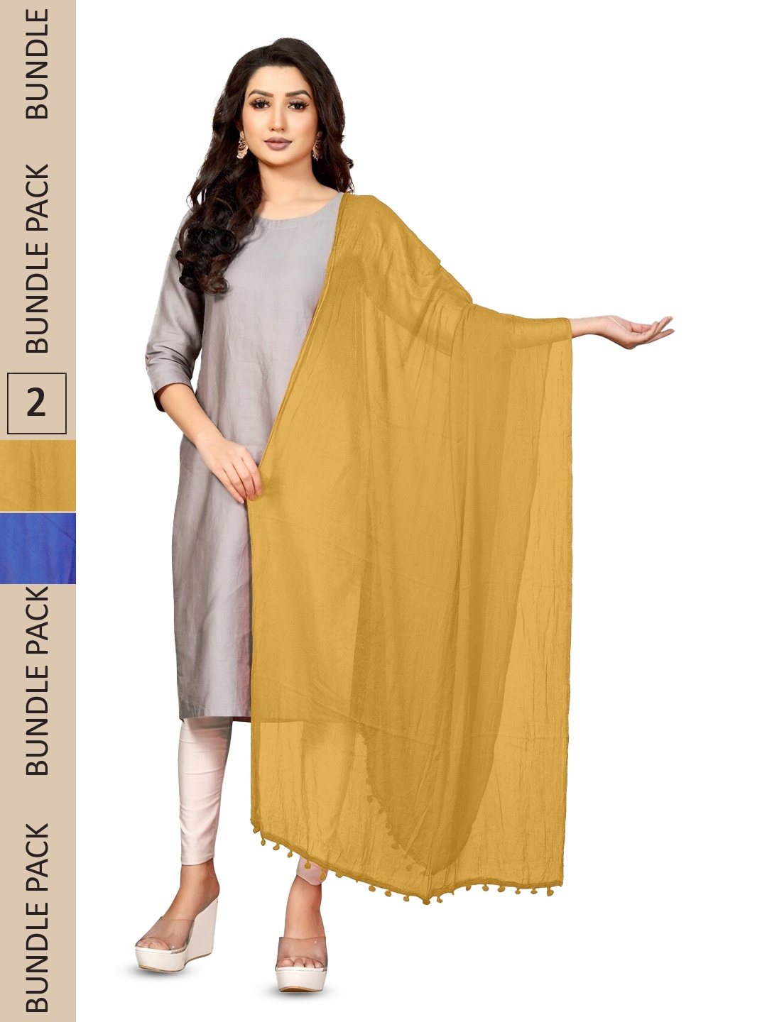 

APNISHA Pack Of 2 Tasselled Border Chiffon Dupatta, Yellow