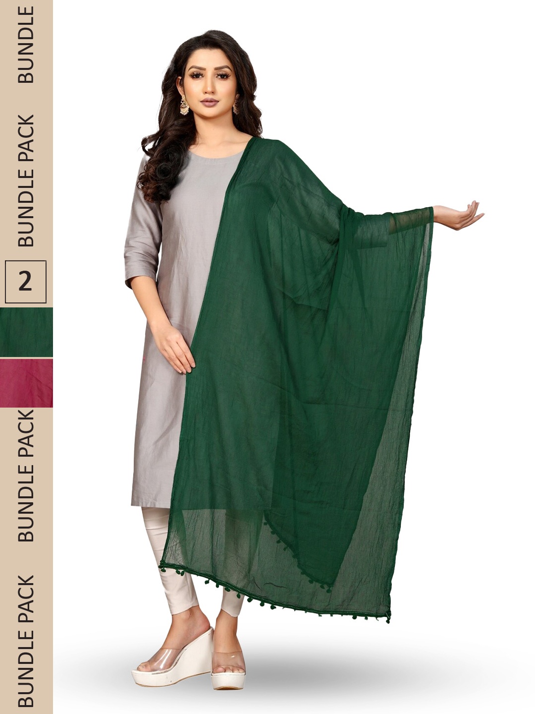 

APNISHA Pack Of 2 Solid Chiffon Dupatta, Maroon