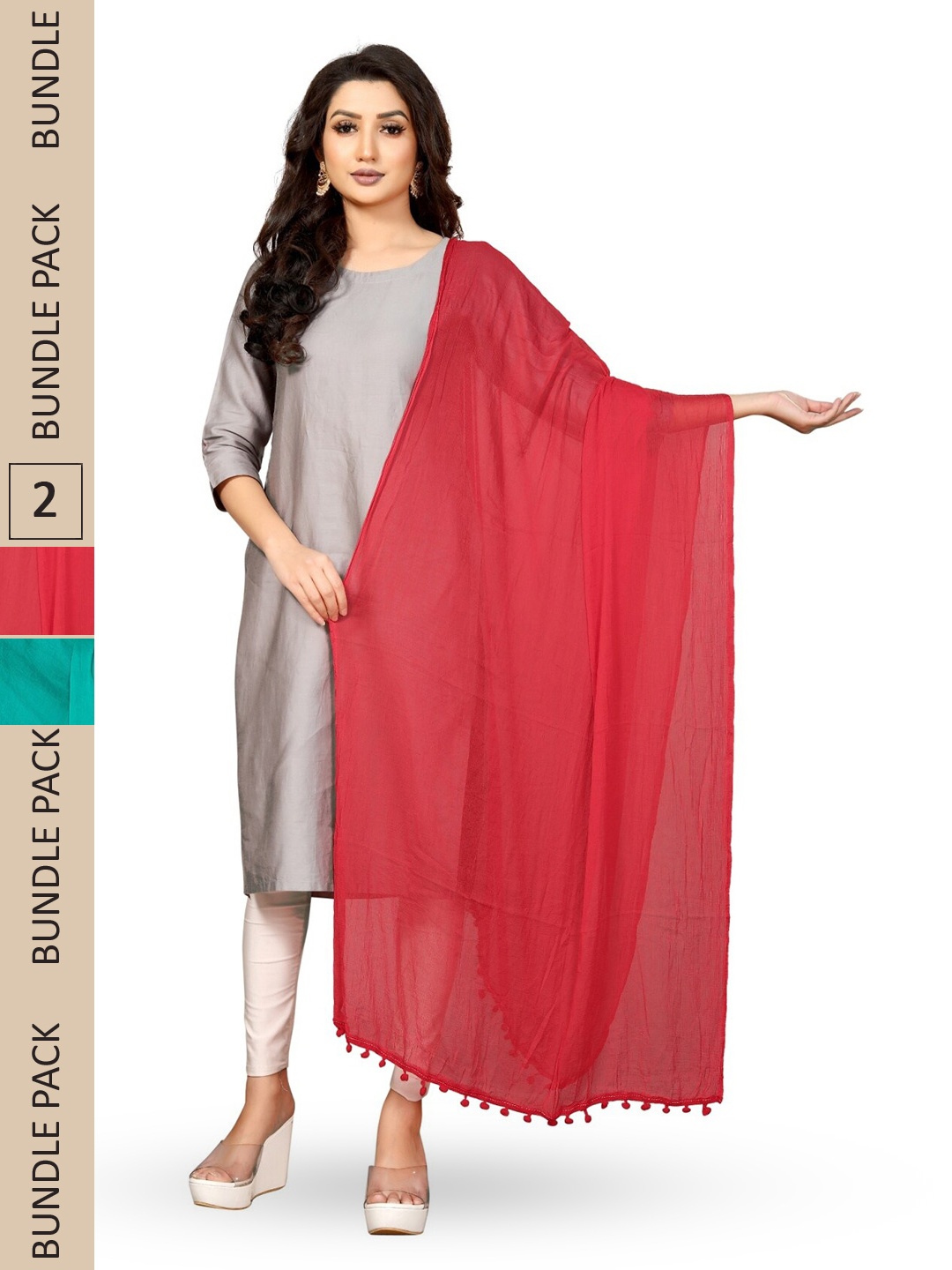 

APNISHA Pack Of 2 Solid Chiffon Dupatta, Green