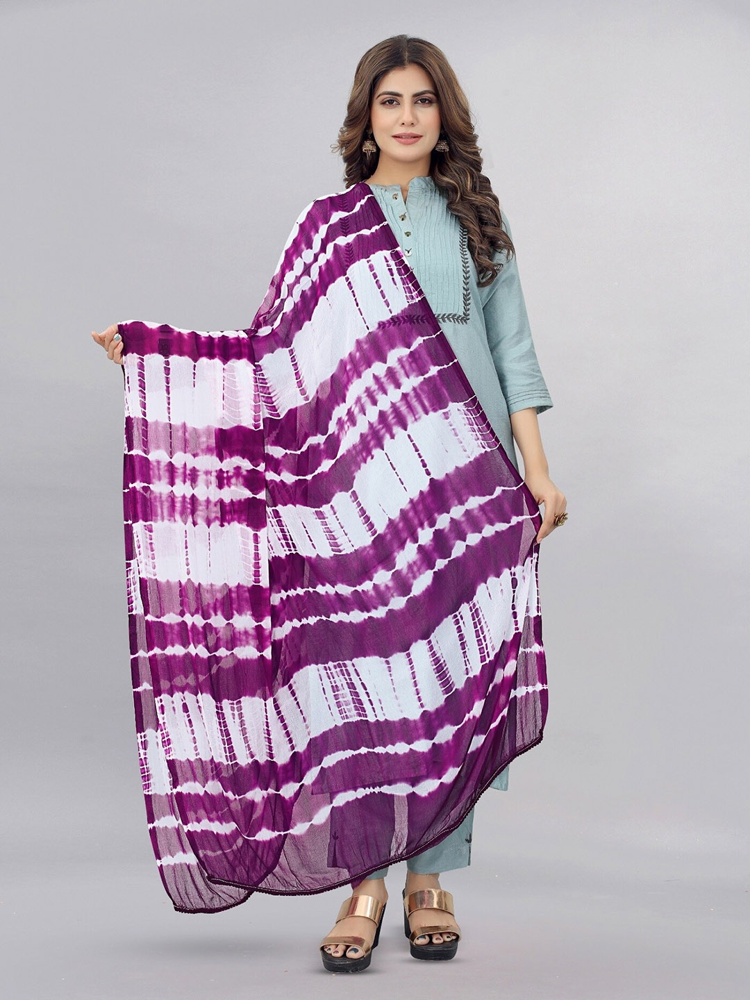 

APNISHA Tie and Dyed Dupatta, Purple