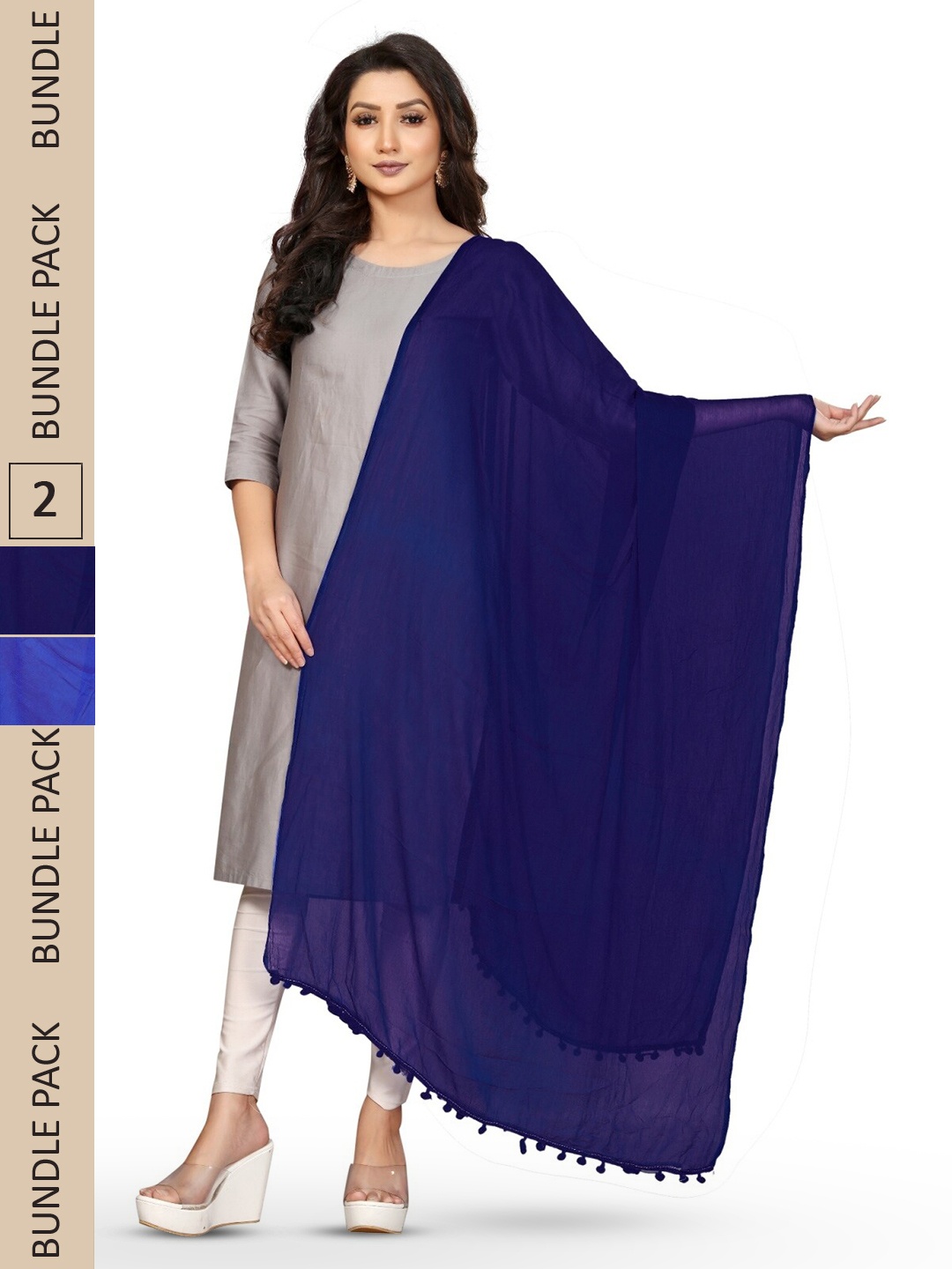 

APNISHA Pack Of 2 Tasselled Border Dupattas, Blue