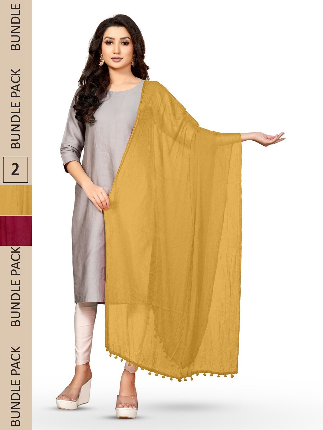 

APNISHA Pack Of 2 Solid Chiffon Dupatta, Yellow