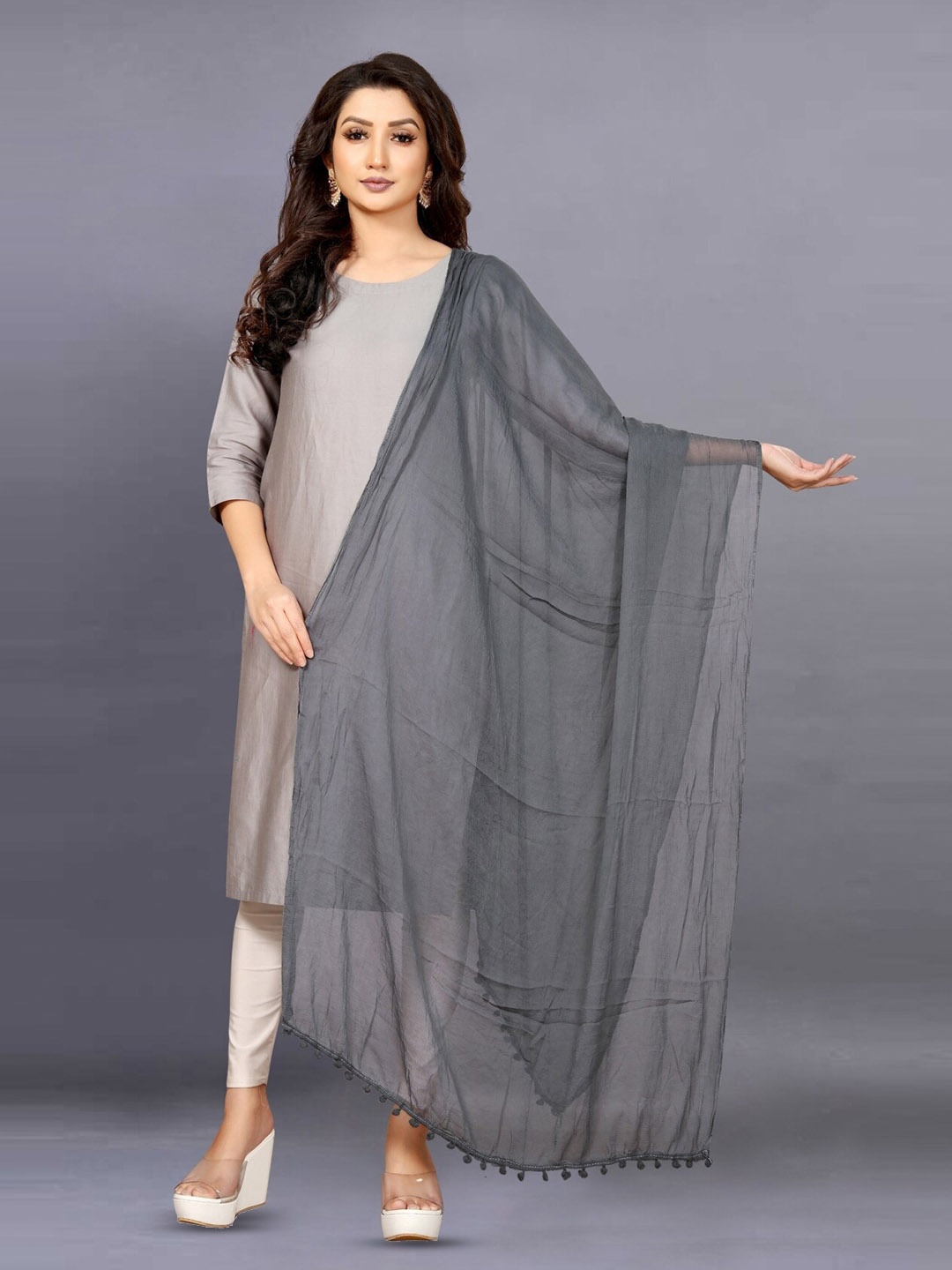 

APNISHA Solid Chiffon Dupatta, Grey