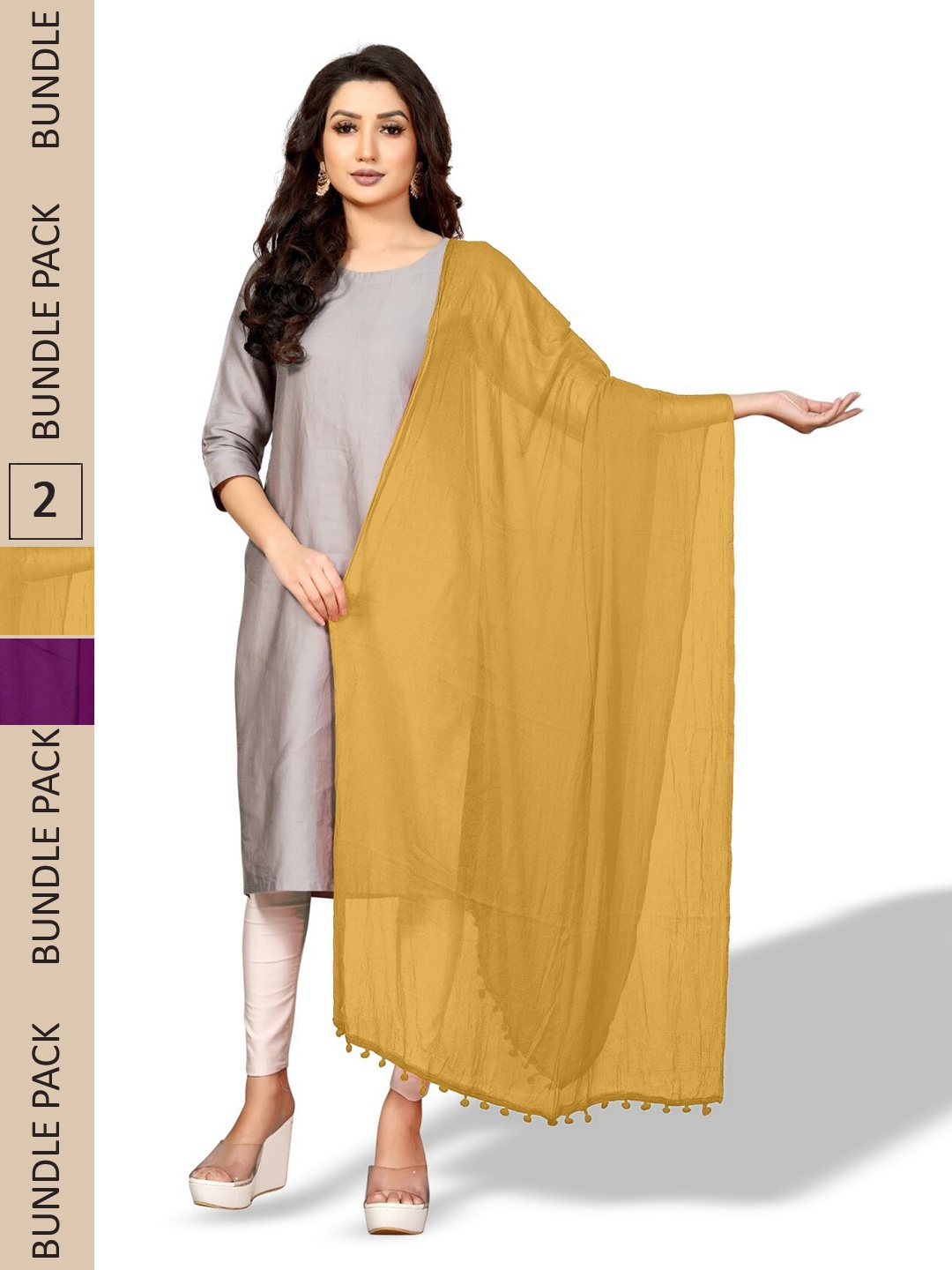 

APNISHA Pack Of 2 Tasselled Border Dupatta, Yellow