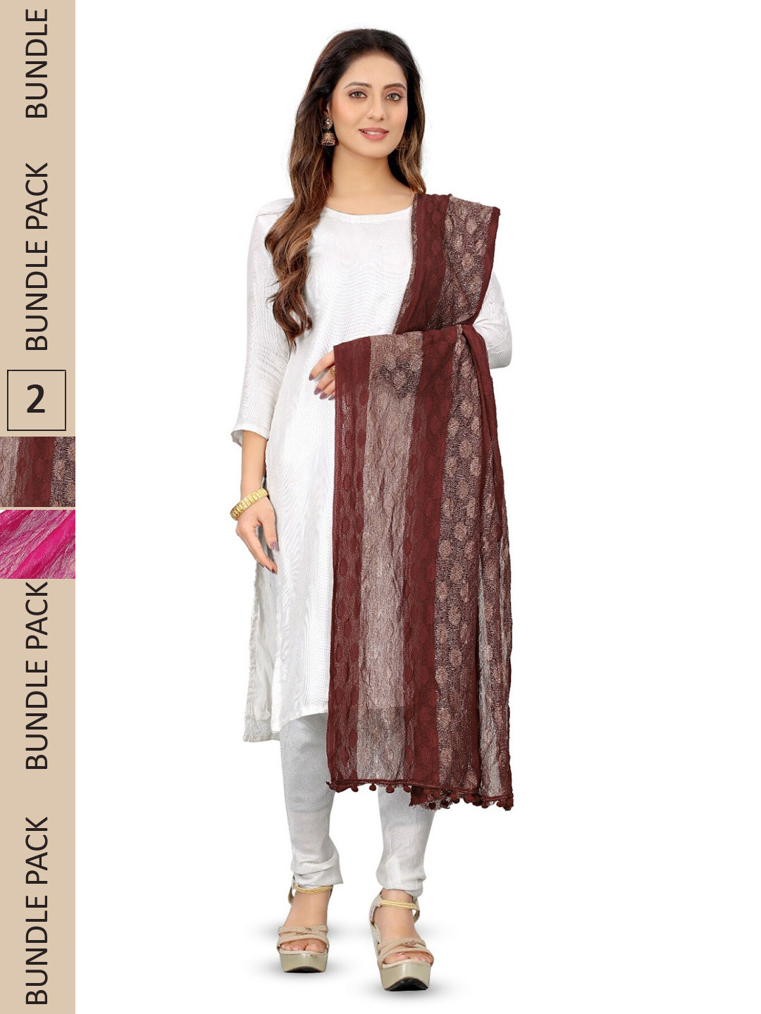 

APNISHA Woven Design Net Dupatta, Pink
