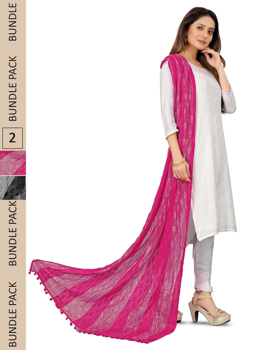 

APNISHA Pack Of 2 Woven Design Dupattas, Pink