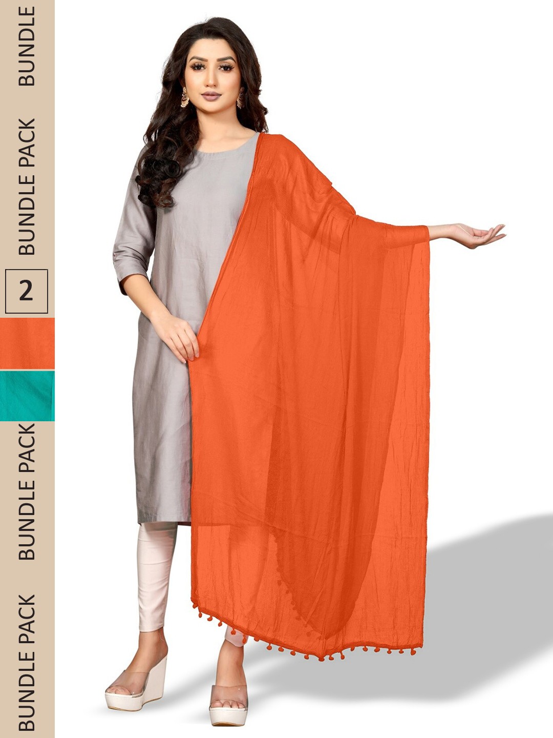 

APNISHA Pack Of 2 Chiffon Dupatta With Tasselled Border, Green