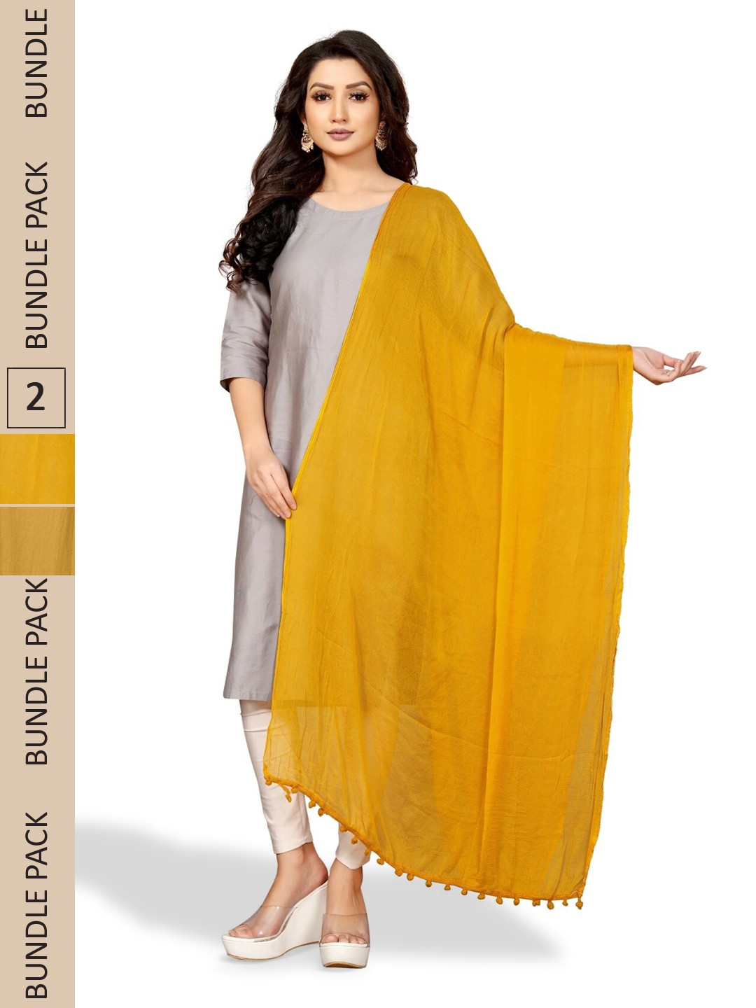 

APNISHA Pack Of 2 Chiffon Dupattas, Yellow