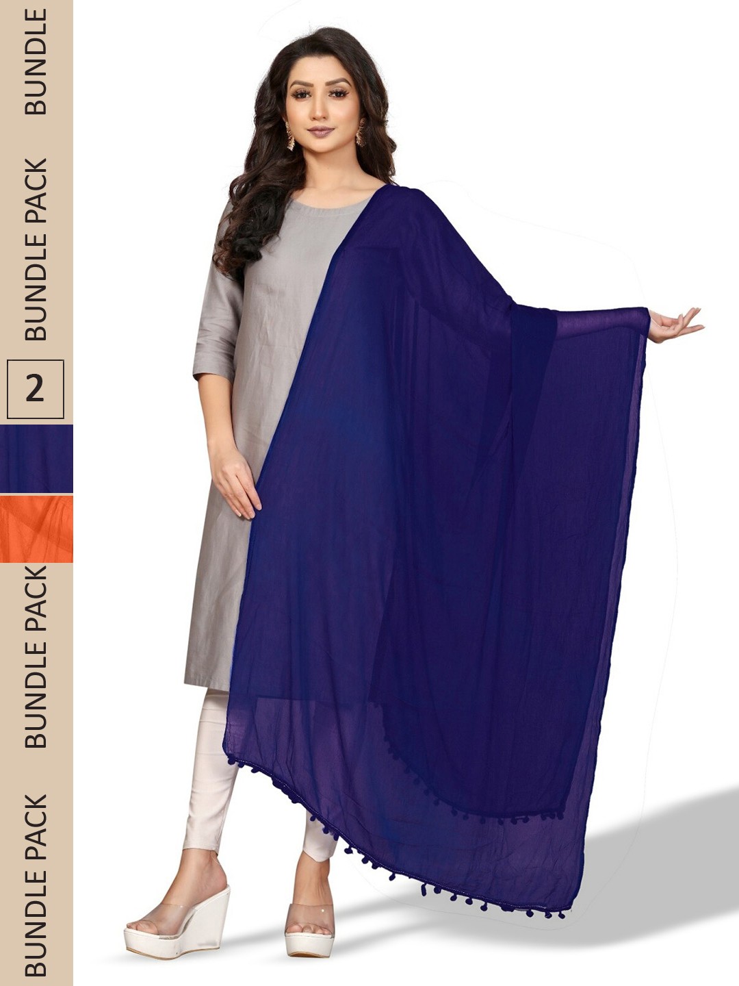 

APNISHA Pack Of 2 Solid Chiffon Dupatta, Orange