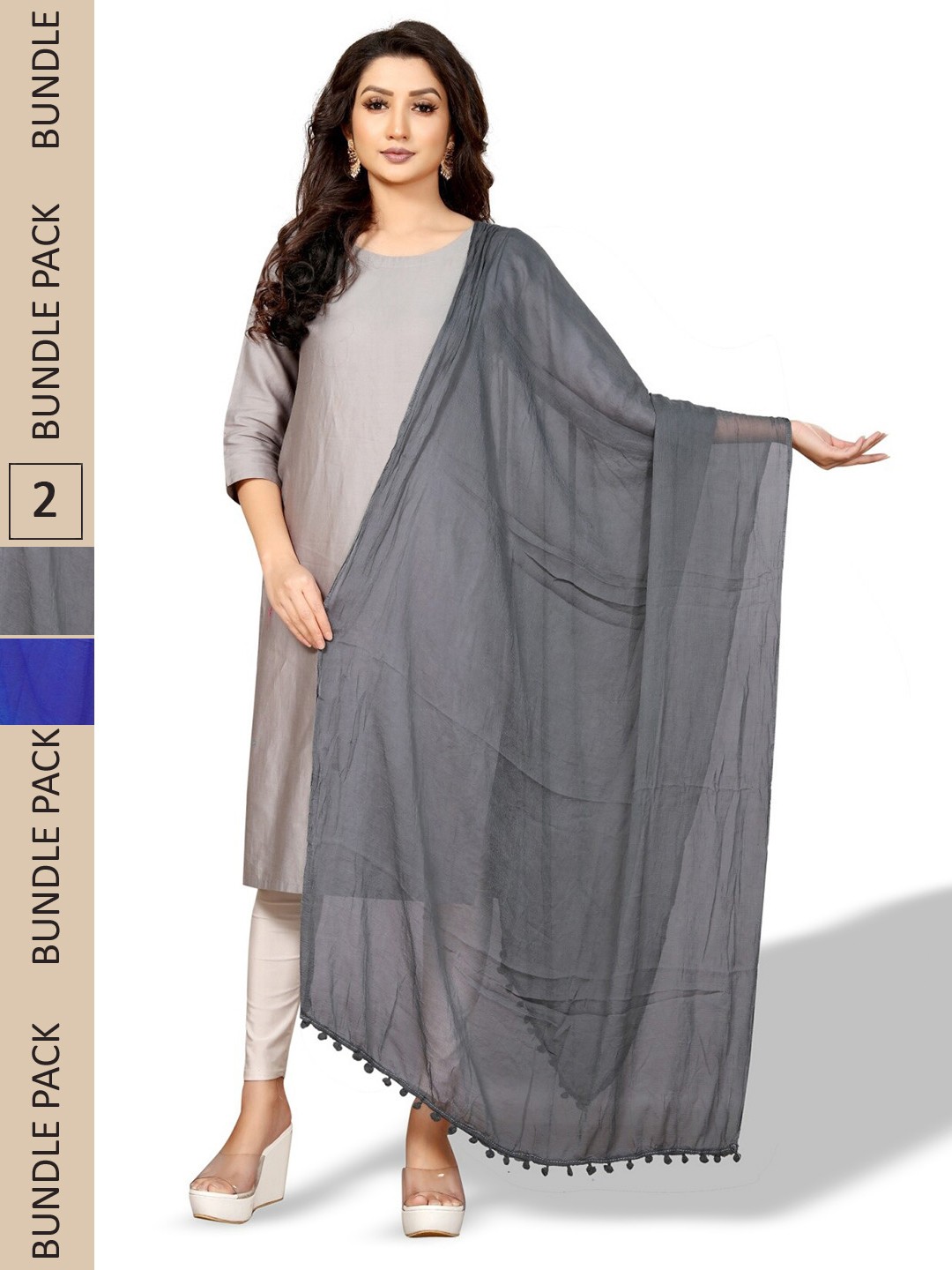 

APNISHA Pack Of 2 Tasselled Border Dupattas, Blue