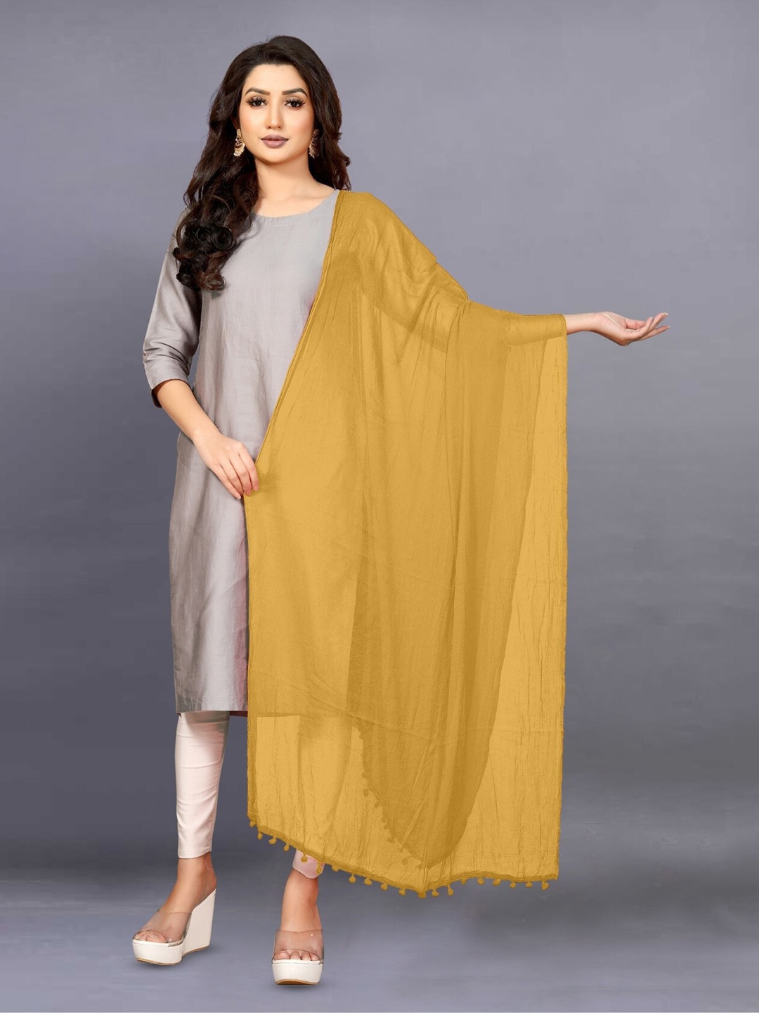 

APNISHA Tasselled Boarder Dupatta, Yellow