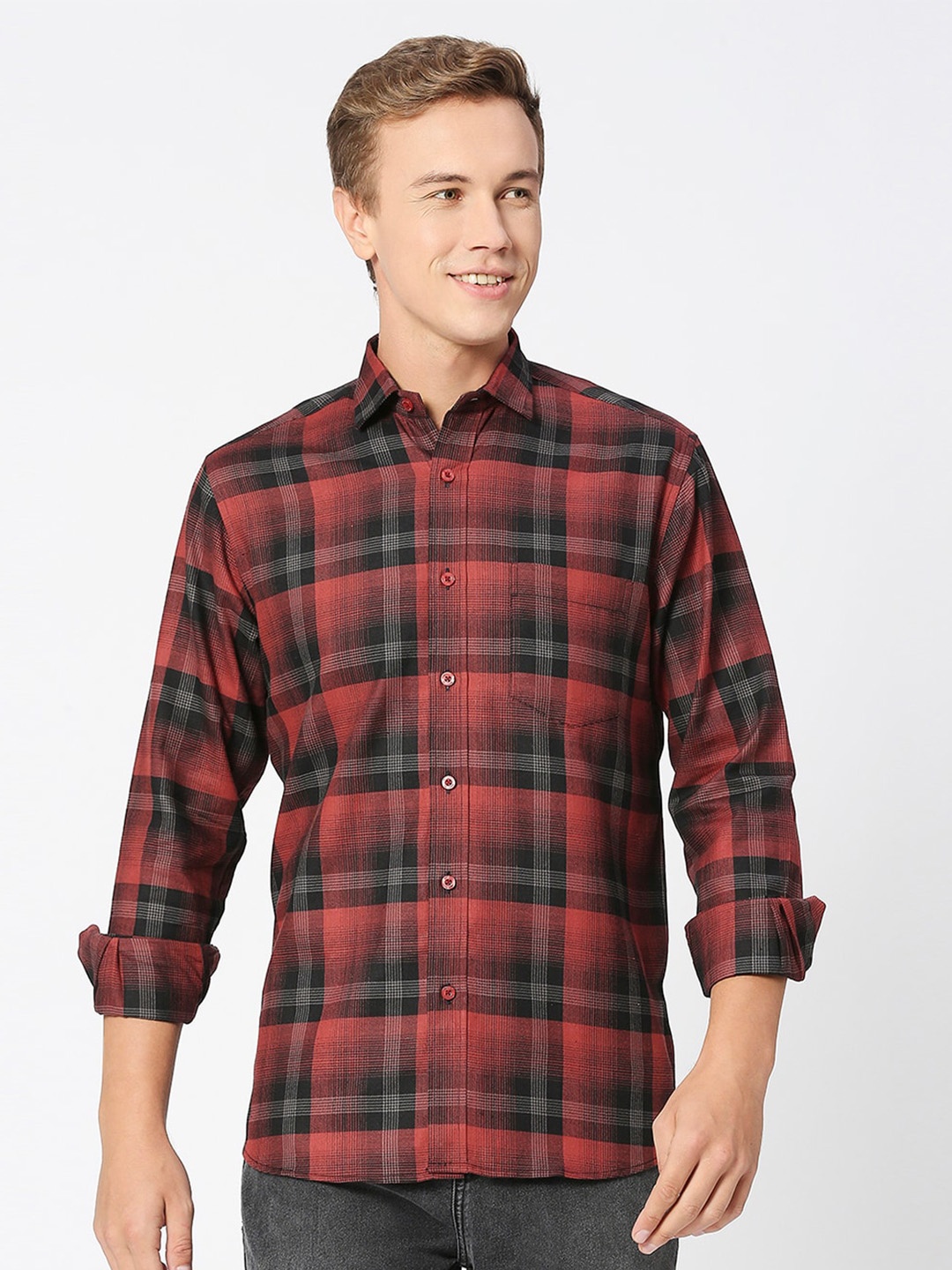 

MOD ECRU Tartan Checked Casual Shirt, Red