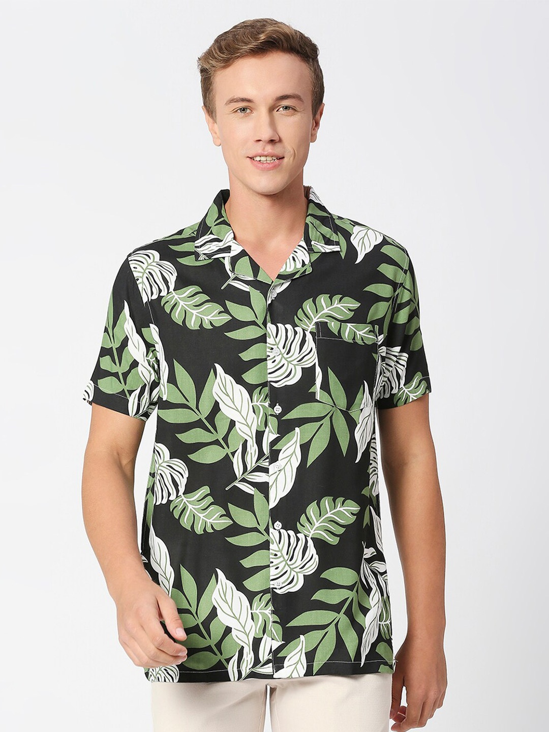 

MOD ECRU Floral Opaque Printed Casual Shirt, Black