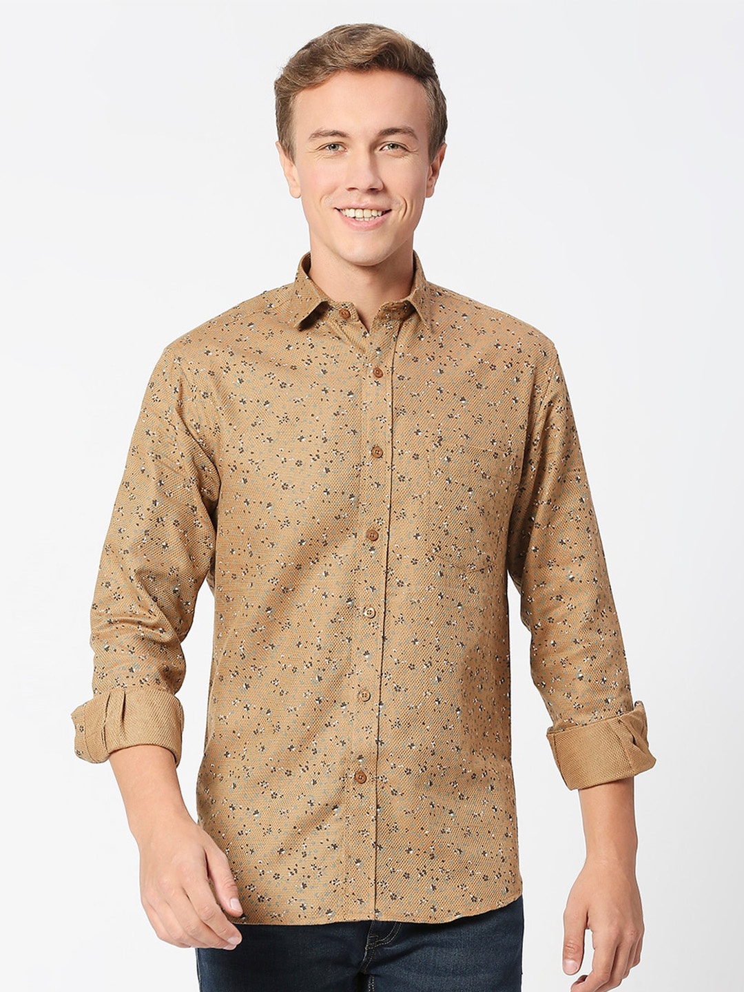 

MOD ECRU Floral Printed Pure Cotton Casual Shirt, Khaki