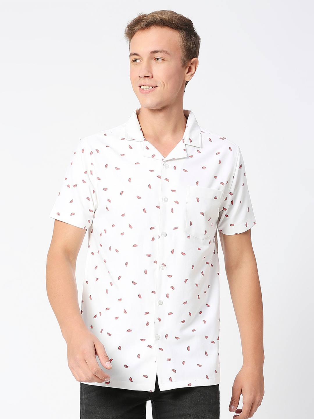 

MOD ECRU Watermelon Printed Pure Cotton Shirt, White