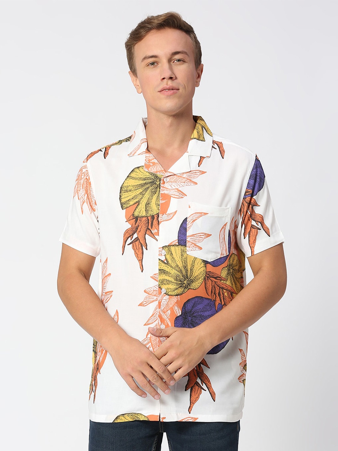

MOD ECRU Floral Opaque Printed Casual Shirt, White