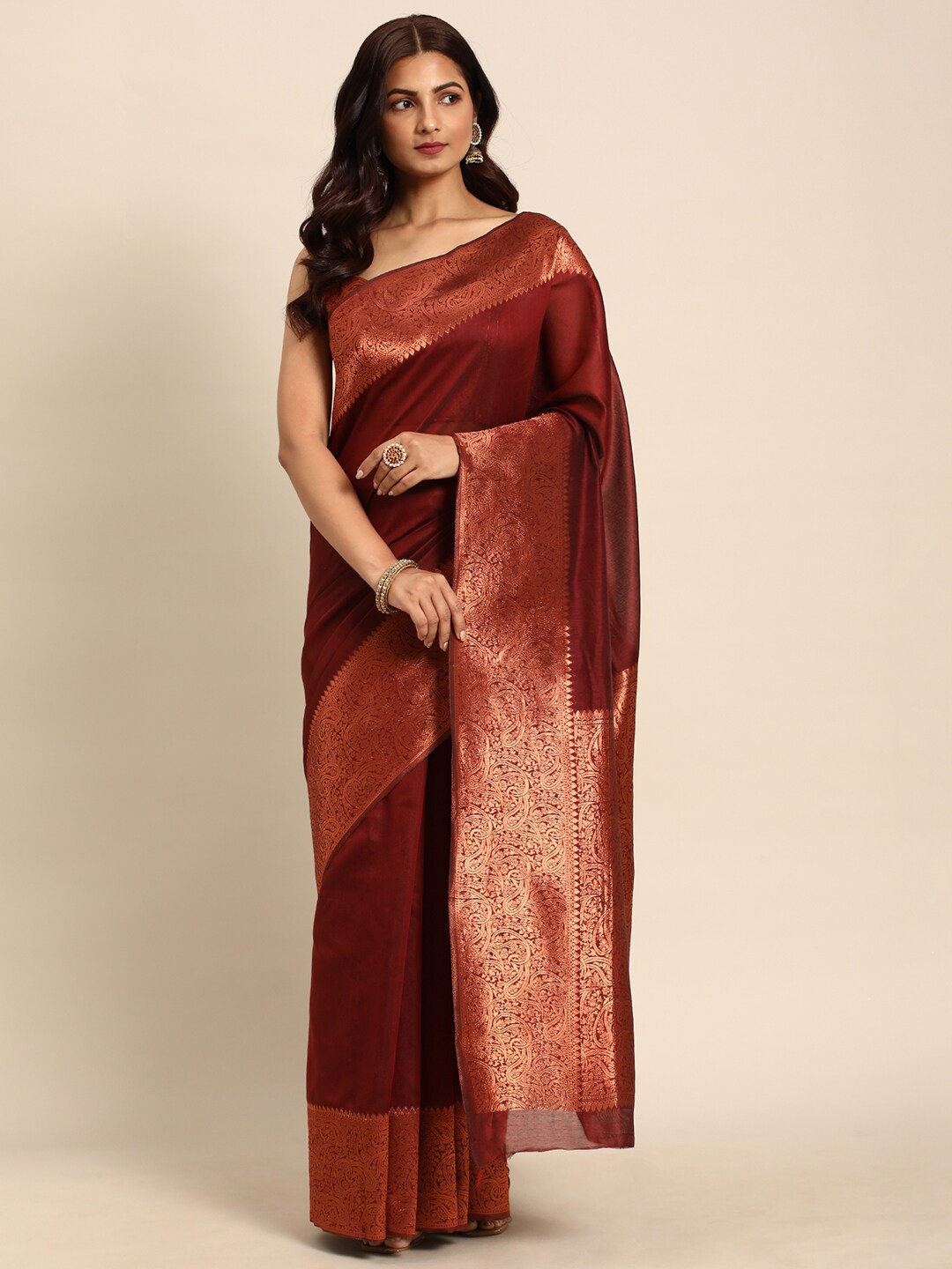 

all about you Maroon & Gold-Toned Zari Banarasi Saree