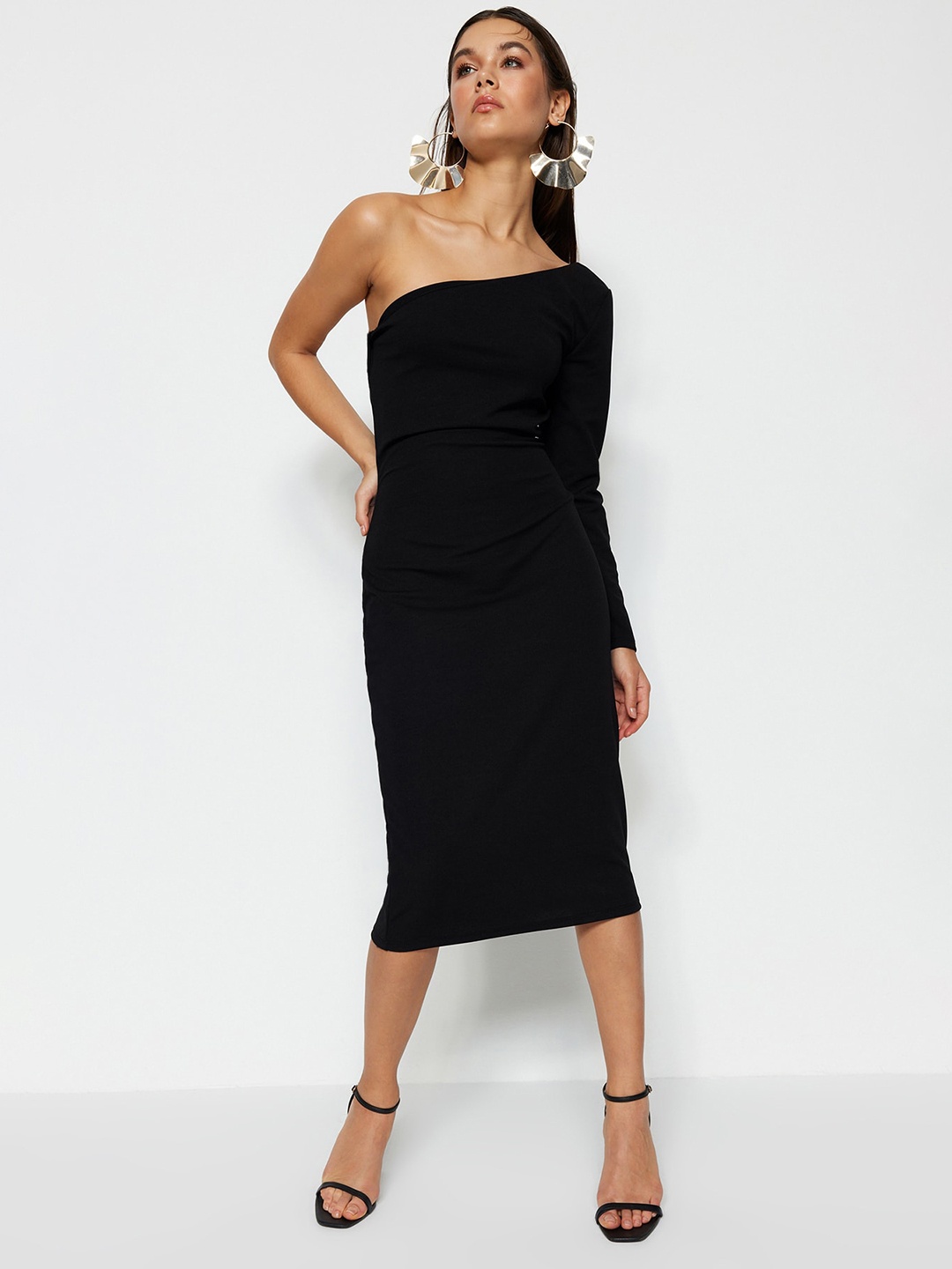 

Trendyol One Shoulder Bodycon Midi Dress, Black