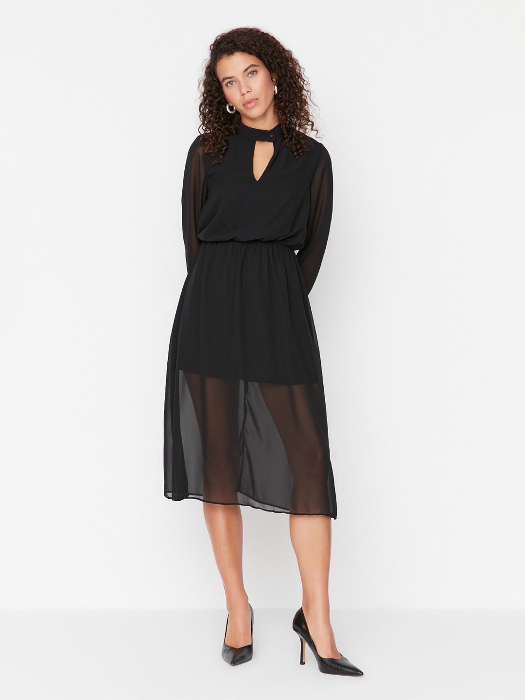 

Trendyol Keyhole Neck A-line Midi Dress, Black