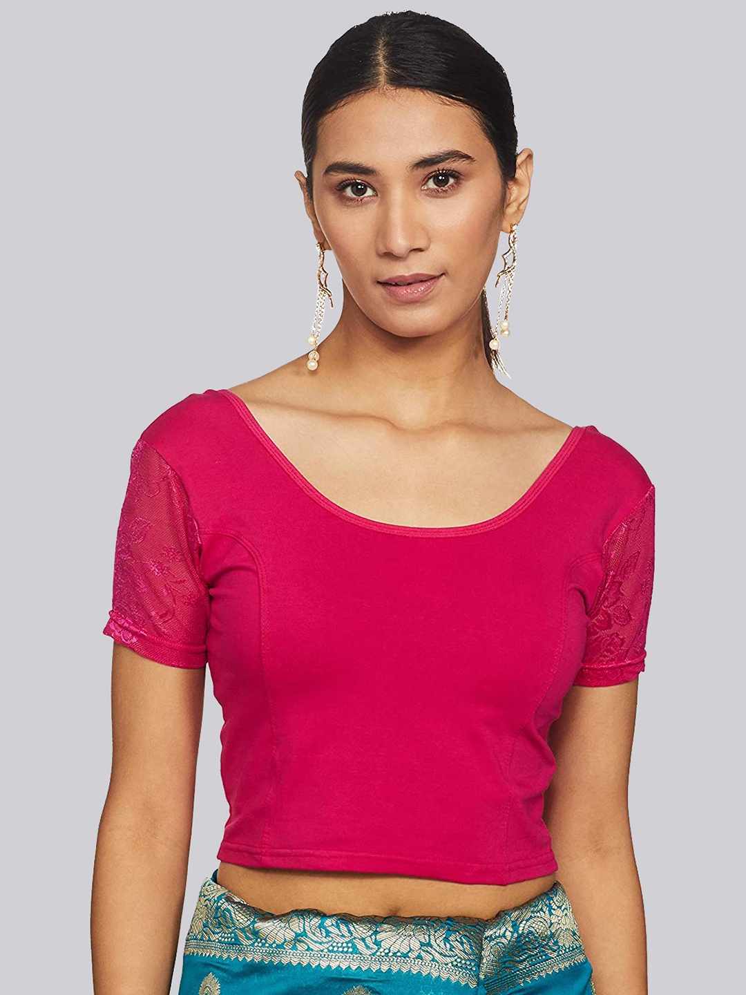 

Fressia Fabrics Round Neck Saree Blouse, Pink