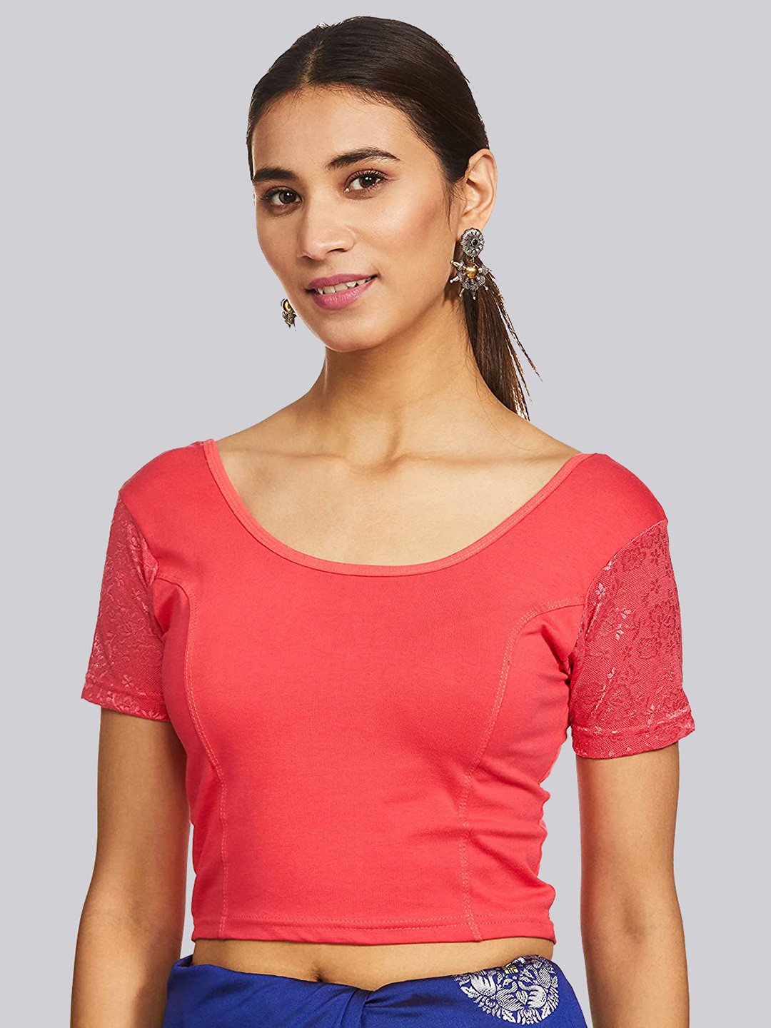 

Fressia Fabrics Round Neck Saree Blouse, Pink