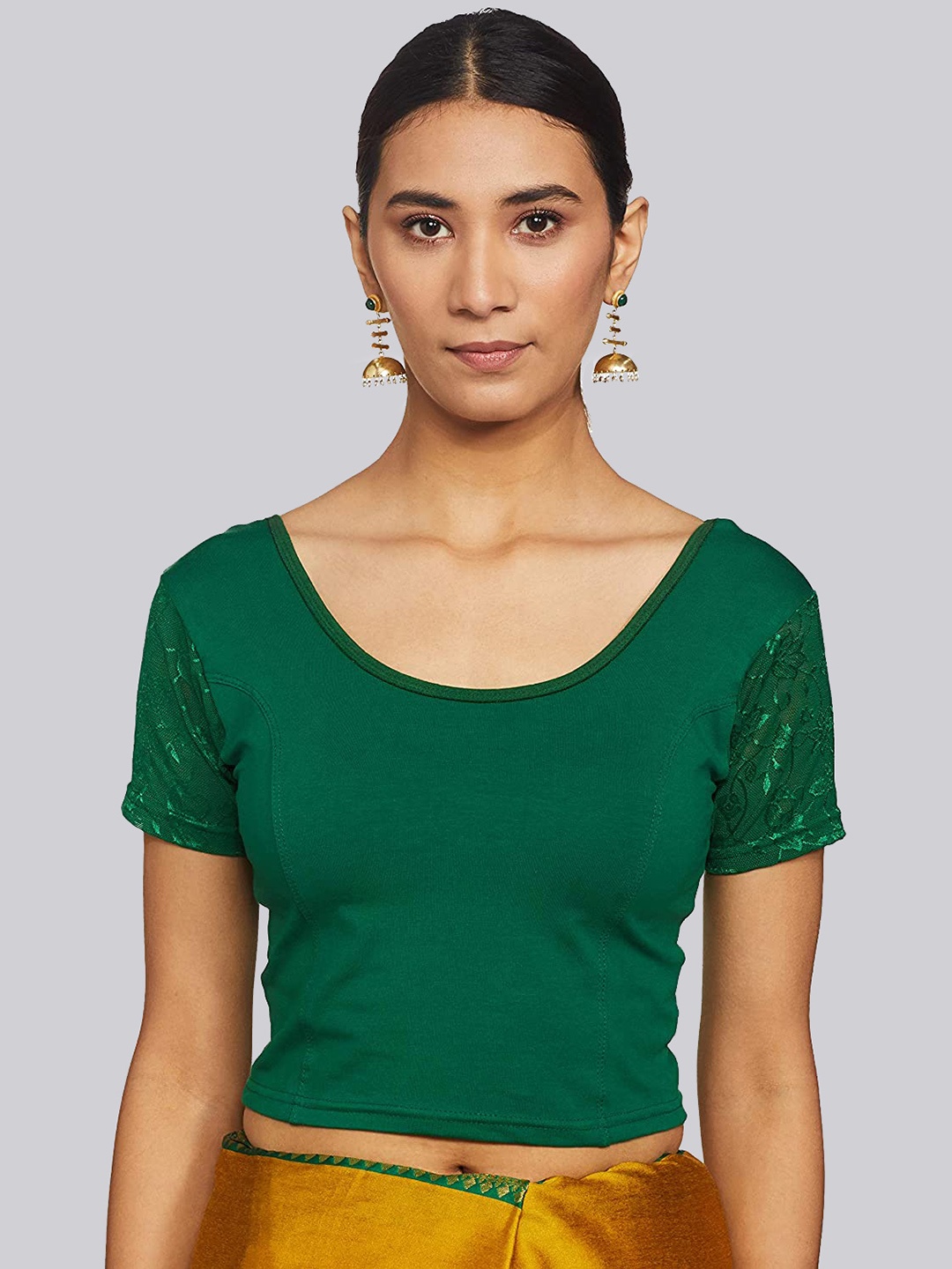 

Fressia Fabrics Round Neck Saree Blouse, Green